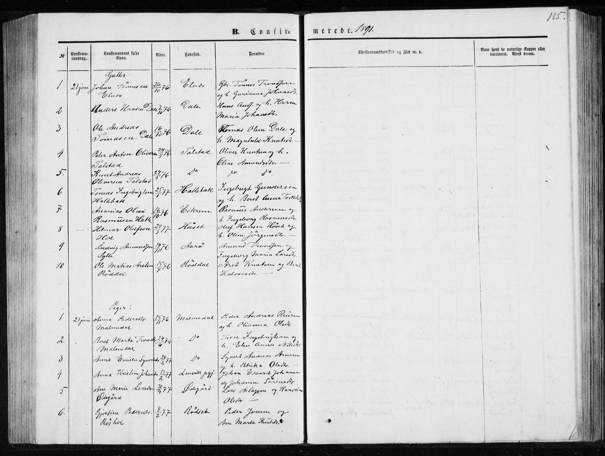 Ministerialprotokoller, klokkerbøker og fødselsregistre - Møre og Romsdal, SAT/A-1454/565/L0754: Parish register (copy) no. 565C03, 1870-1896, p. 185