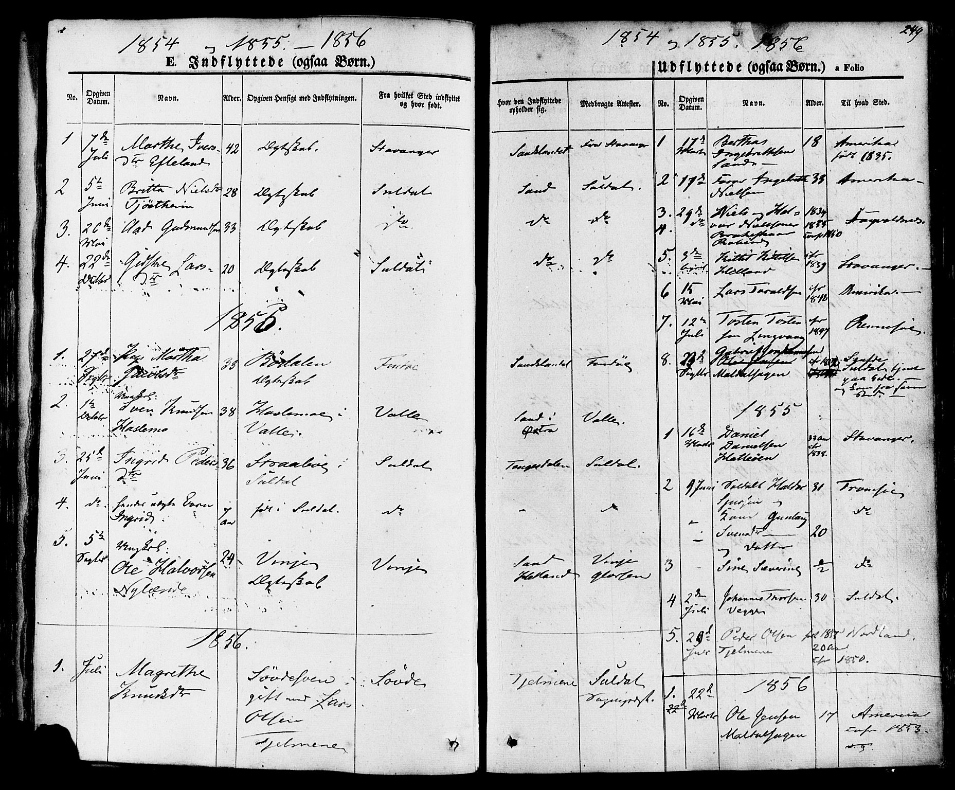 Sand sokneprestkontor, SAST/A-101848/01/III/L0003: Parish register (official) no. A 3, 1854-1879, p. 249