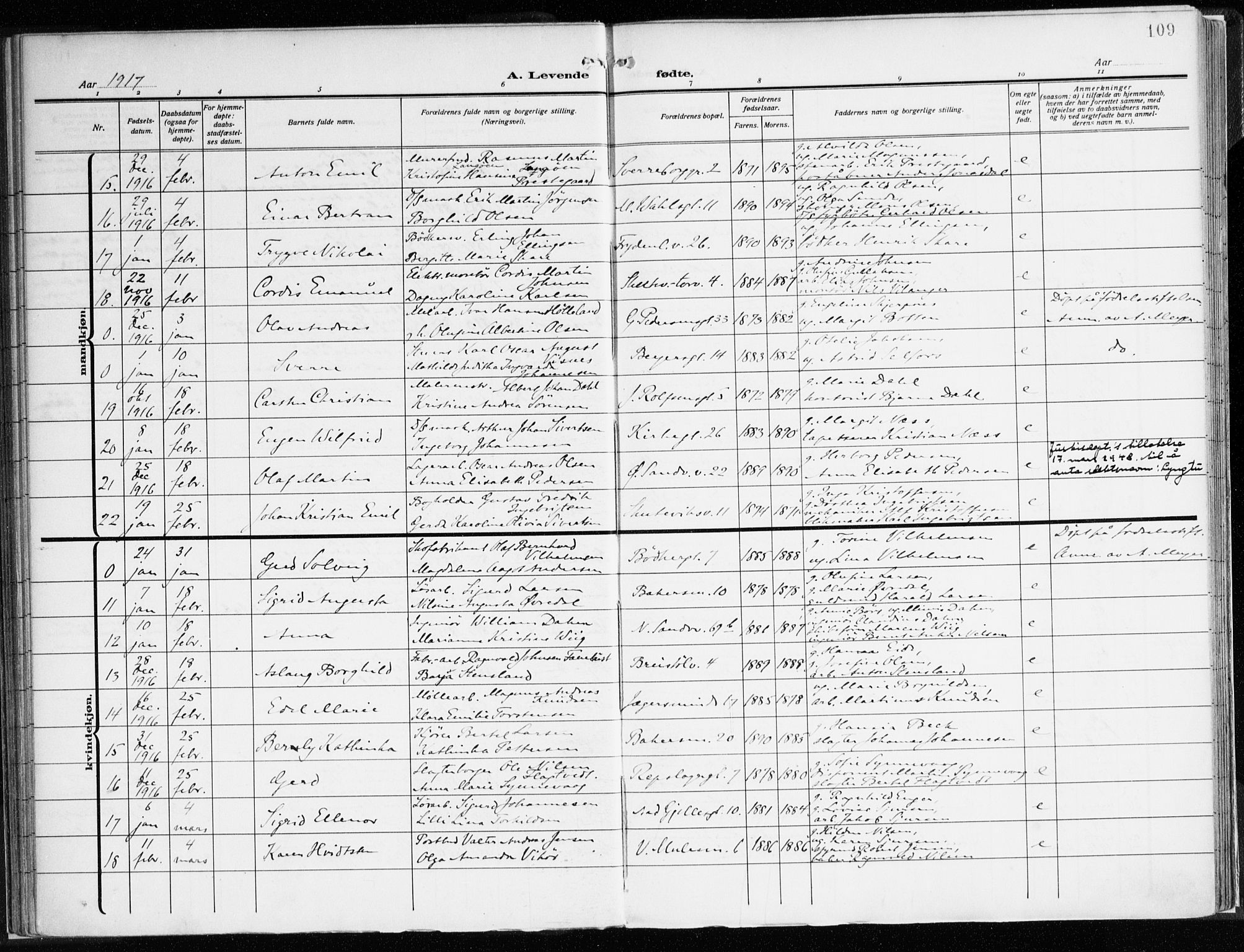 Sandviken Sokneprestembete, AV/SAB-A-77601/H/Ha/L0007: Parish register (official) no. B 4, 1912-1924, p. 109