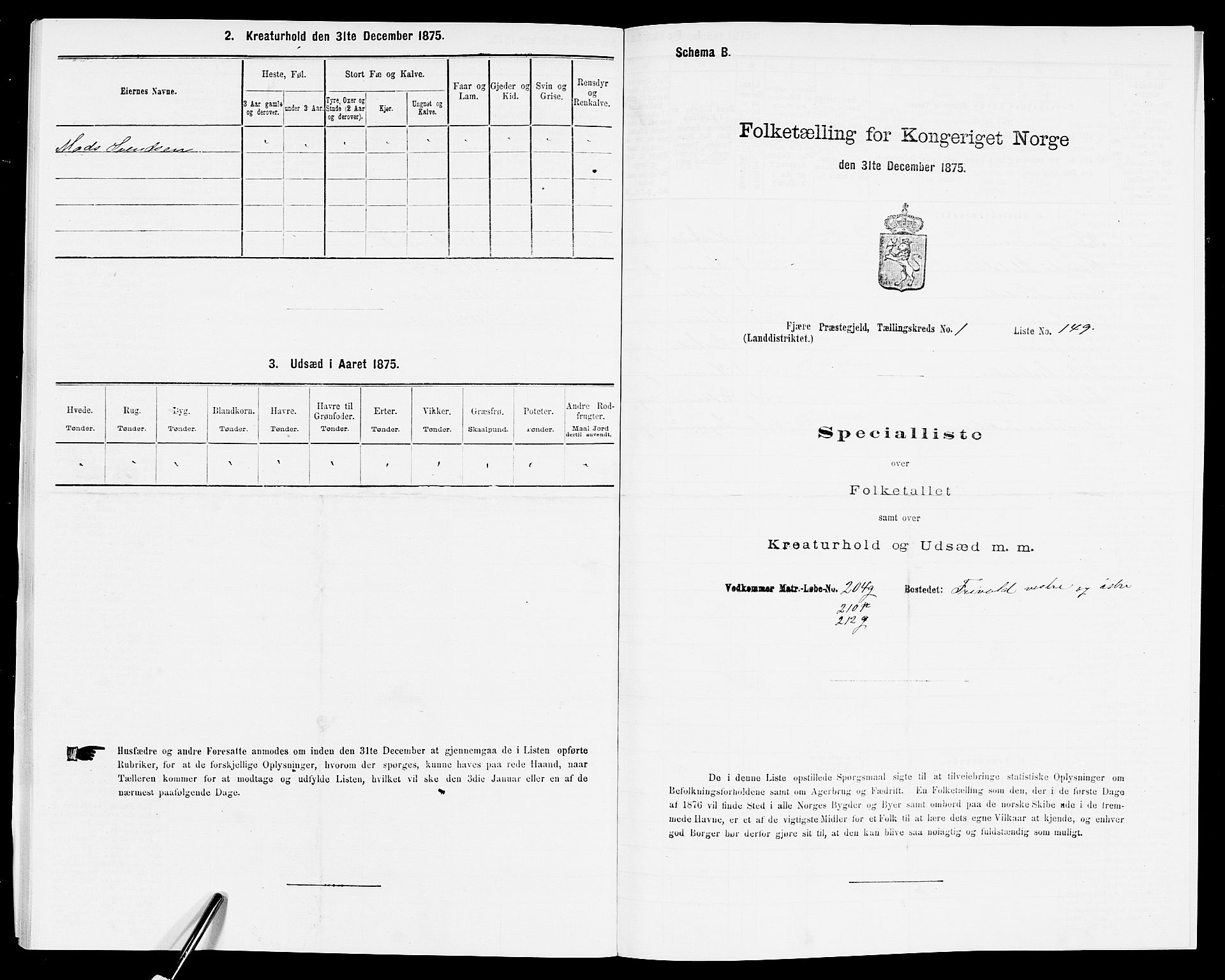 SAK, 1875 census for 0923L Fjære/Fjære, 1875, p. 376