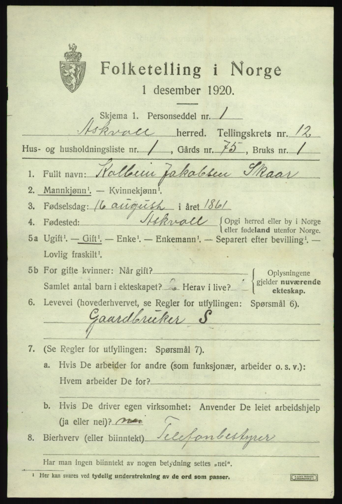 SAB, 1920 census for Askvoll, 1920, p. 4662