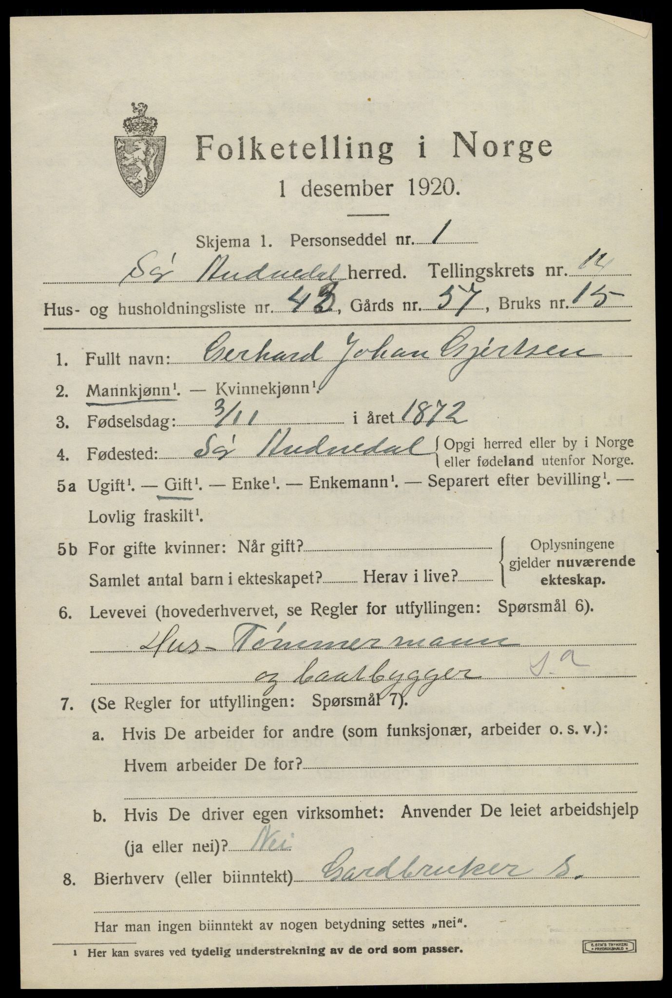 SAK, 1920 census for Sør-Audnedal, 1920, p. 5579