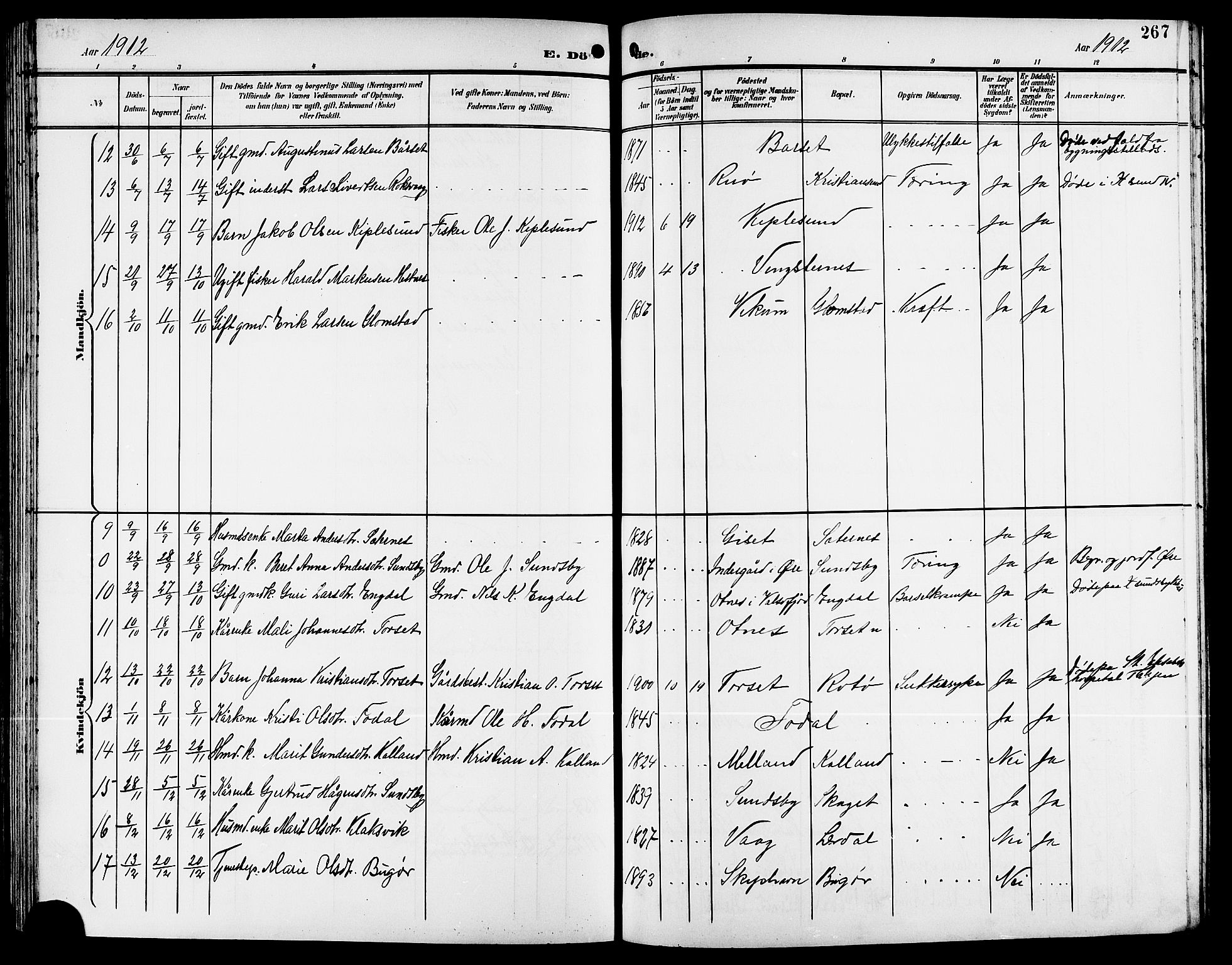 Ministerialprotokoller, klokkerbøker og fødselsregistre - Møre og Romsdal, AV/SAT-A-1454/578/L0910: Parish register (copy) no. 578C03, 1900-1921, p. 267