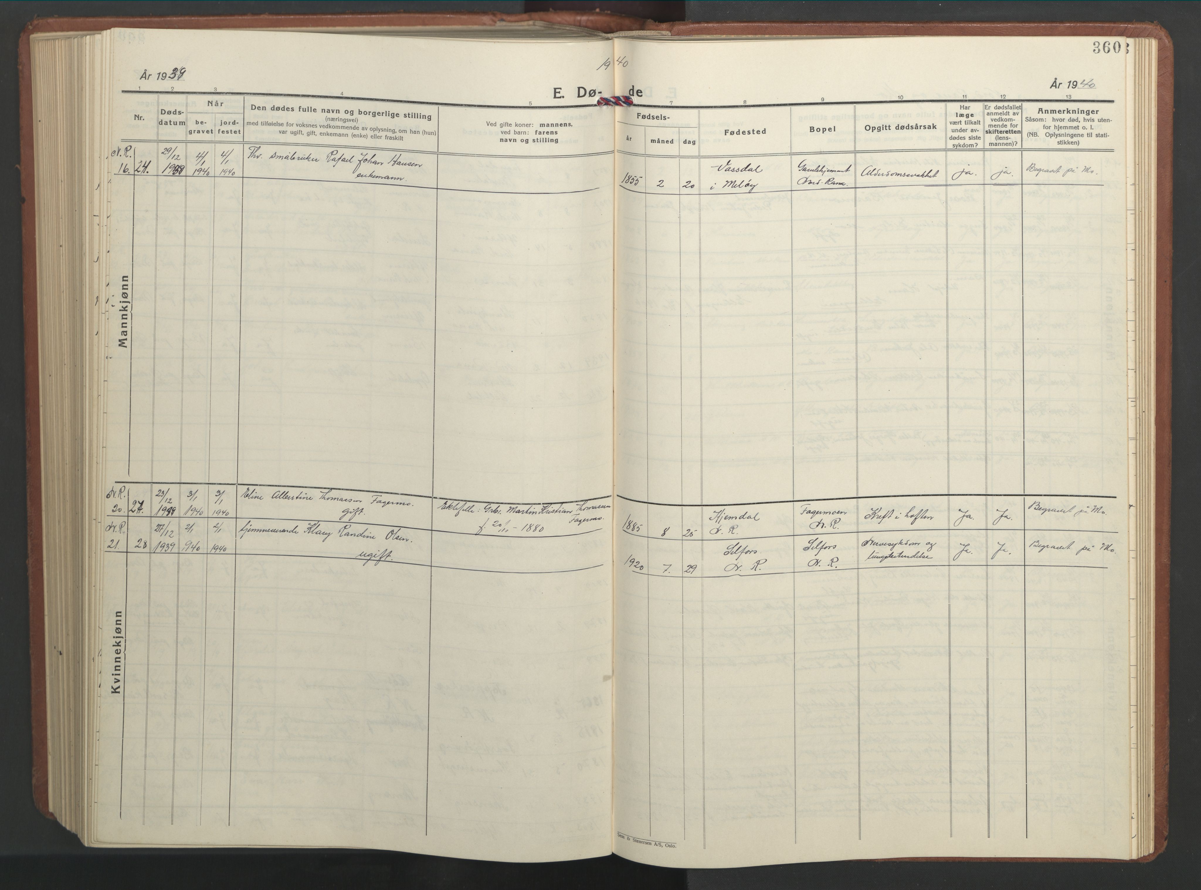 Ministerialprotokoller, klokkerbøker og fødselsregistre - Nordland, AV/SAT-A-1459/827/L0425: Parish register (copy) no. 827C14, 1931-1946, p. 360