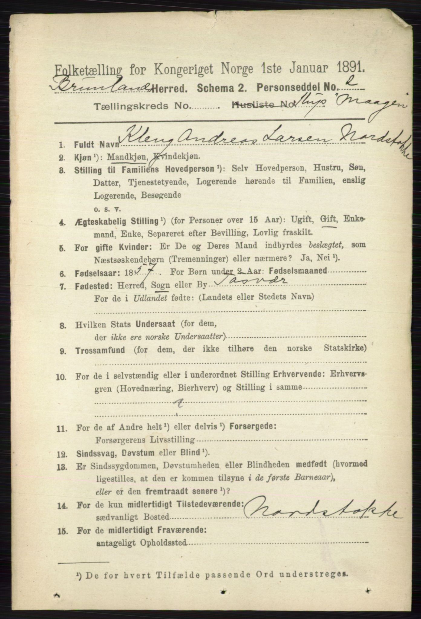 RA, 1891 census for 0726 Brunlanes, 1891, p. 5794