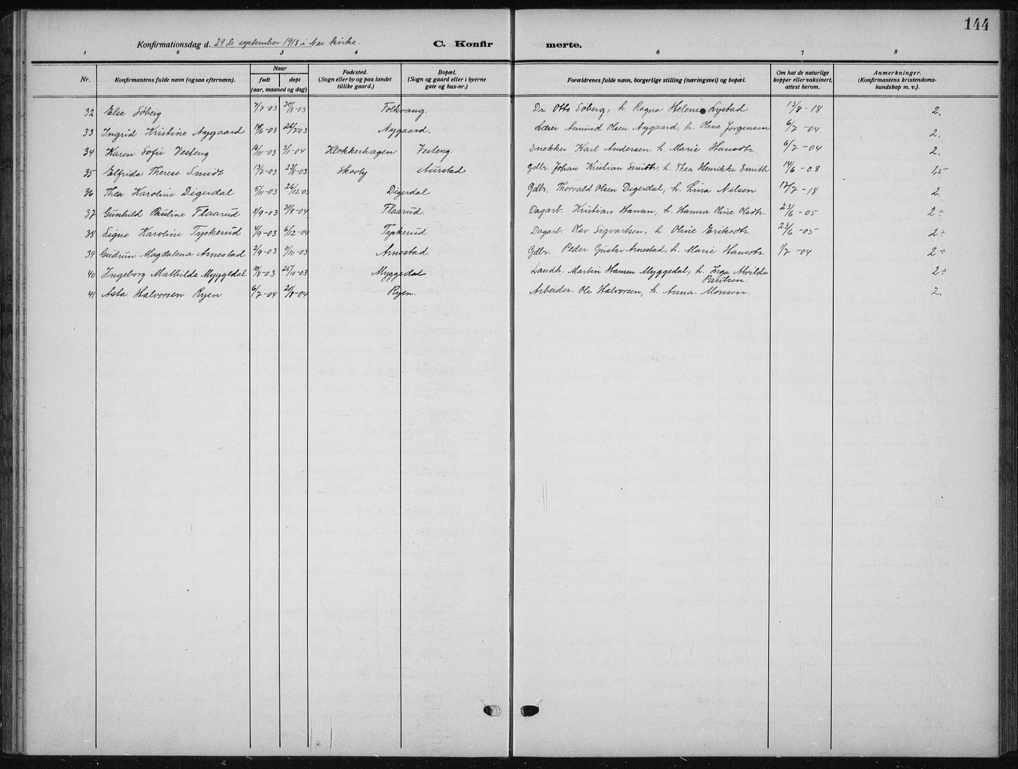 Nes prestekontor Kirkebøker, AV/SAO-A-10410/G/Ga/L0003: Parish register (copy) no. I 3, 1913-1941, p. 144