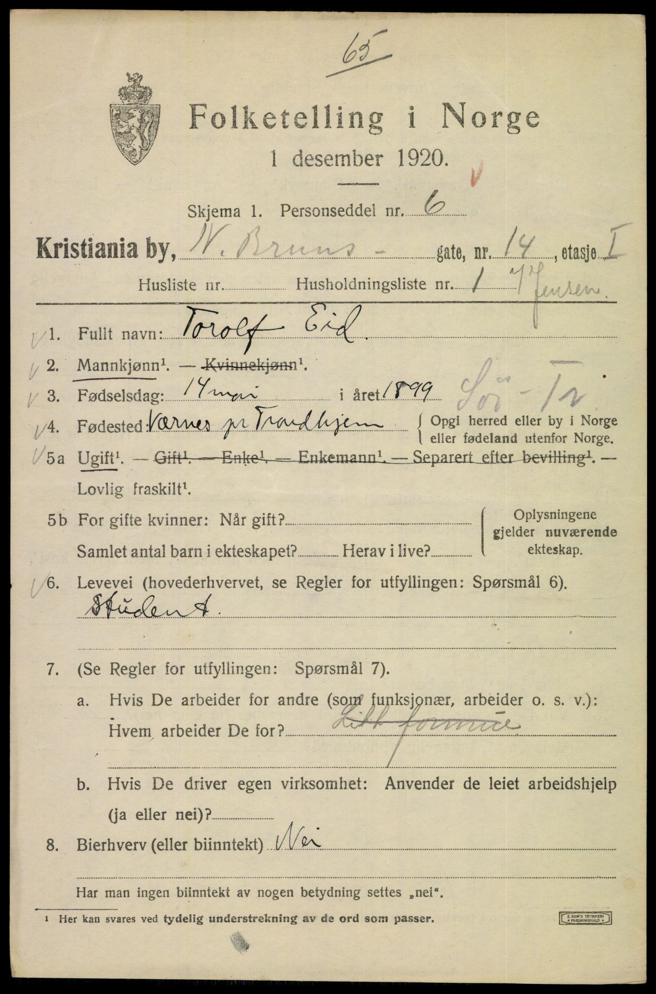 SAO, 1920 census for Kristiania, 1920, p. 421875