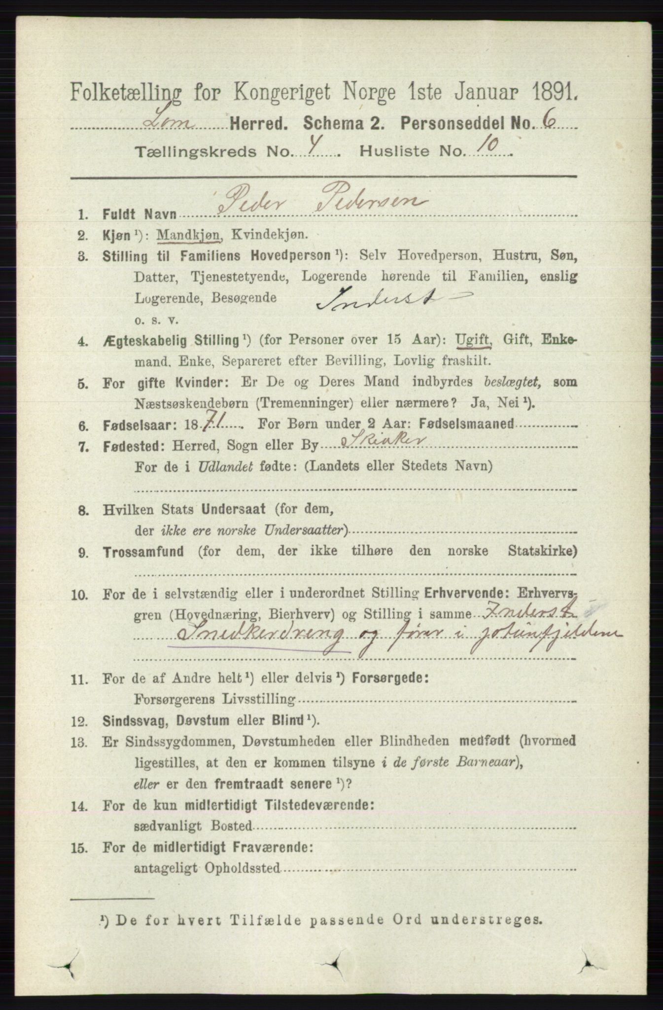 RA, 1891 census for 0514 Lom, 1891, p. 1556