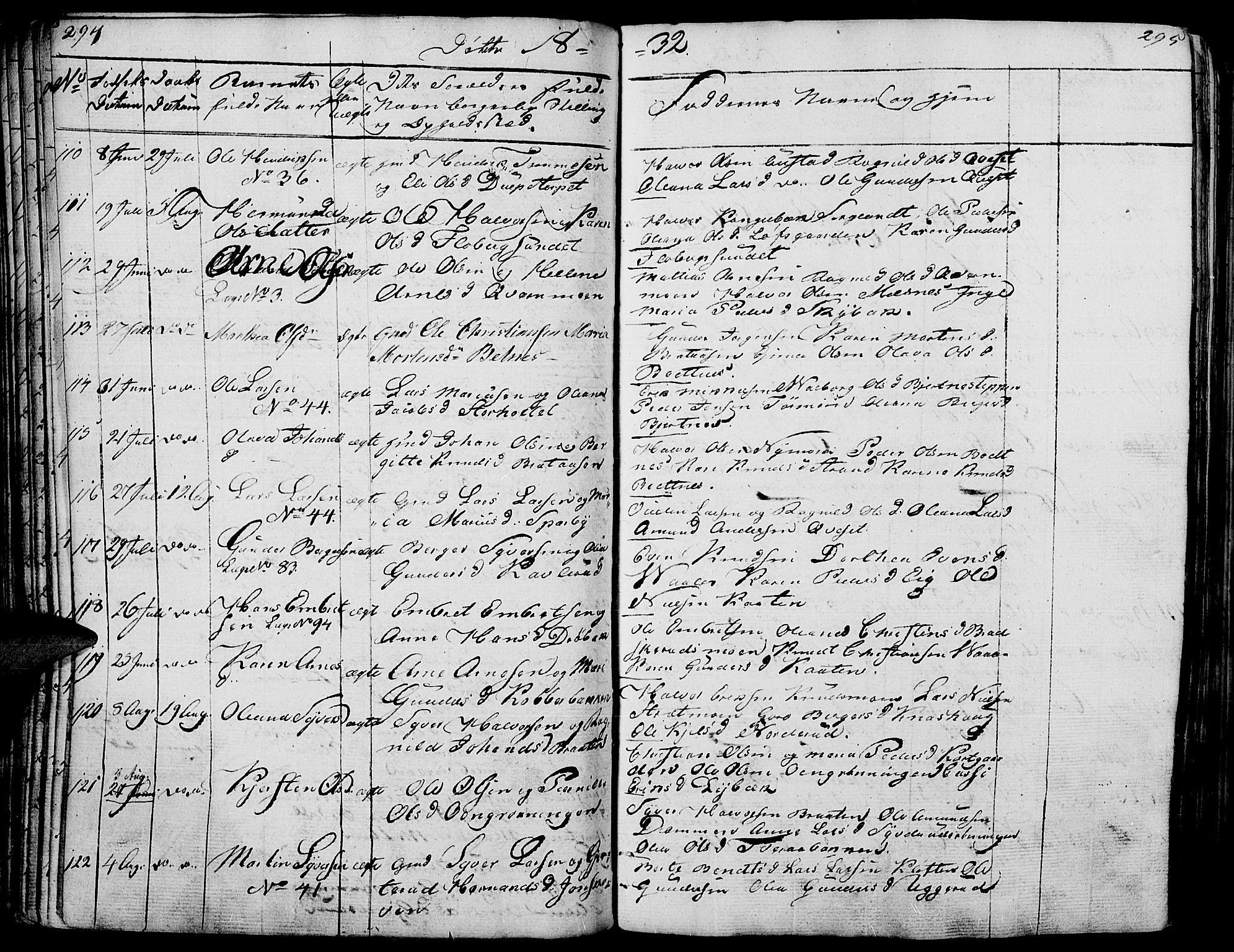 Hof prestekontor, AV/SAH-PREST-038/H/Ha/Haa/L0006: Parish register (official) no. 6, 1822-1841, p. 294-295