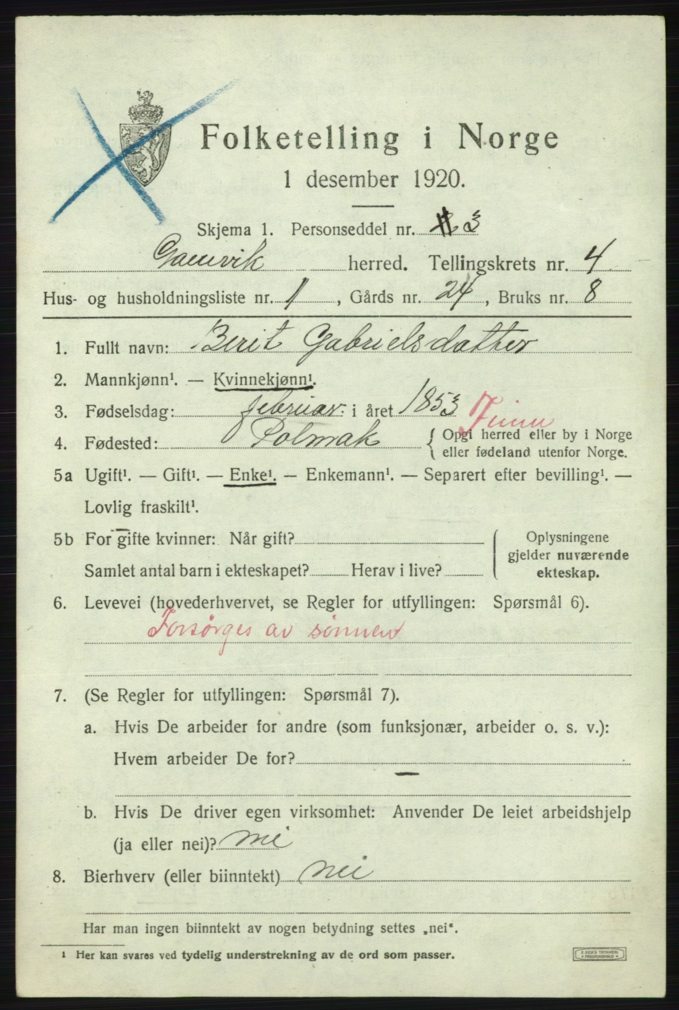 SATØ, 1920 census for Gamvik, 1920, p. 2982