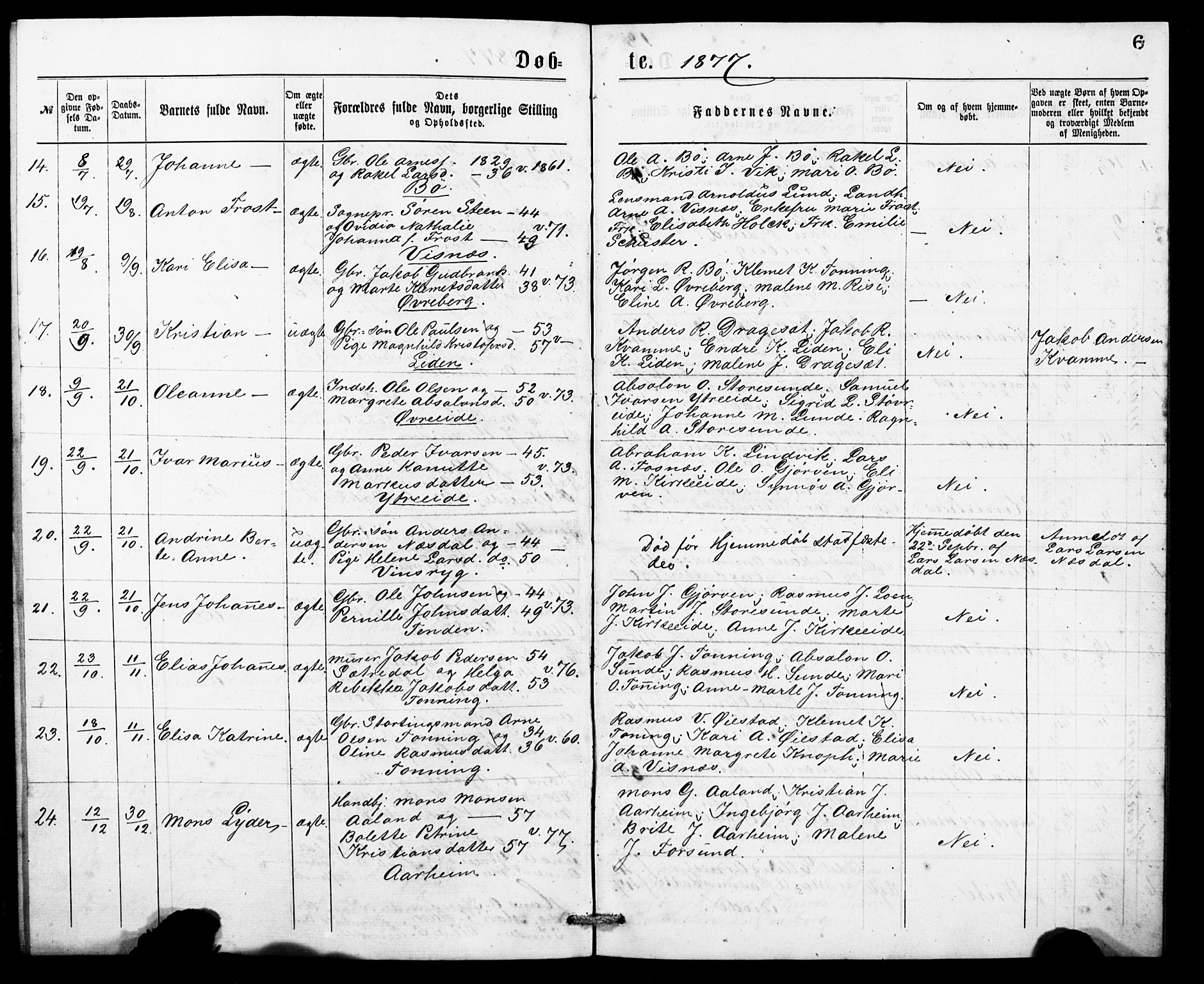 Stryn Sokneprestembete, SAB/A-82501: Parish register (copy) no. A 1A, 1877-1882, p. 6