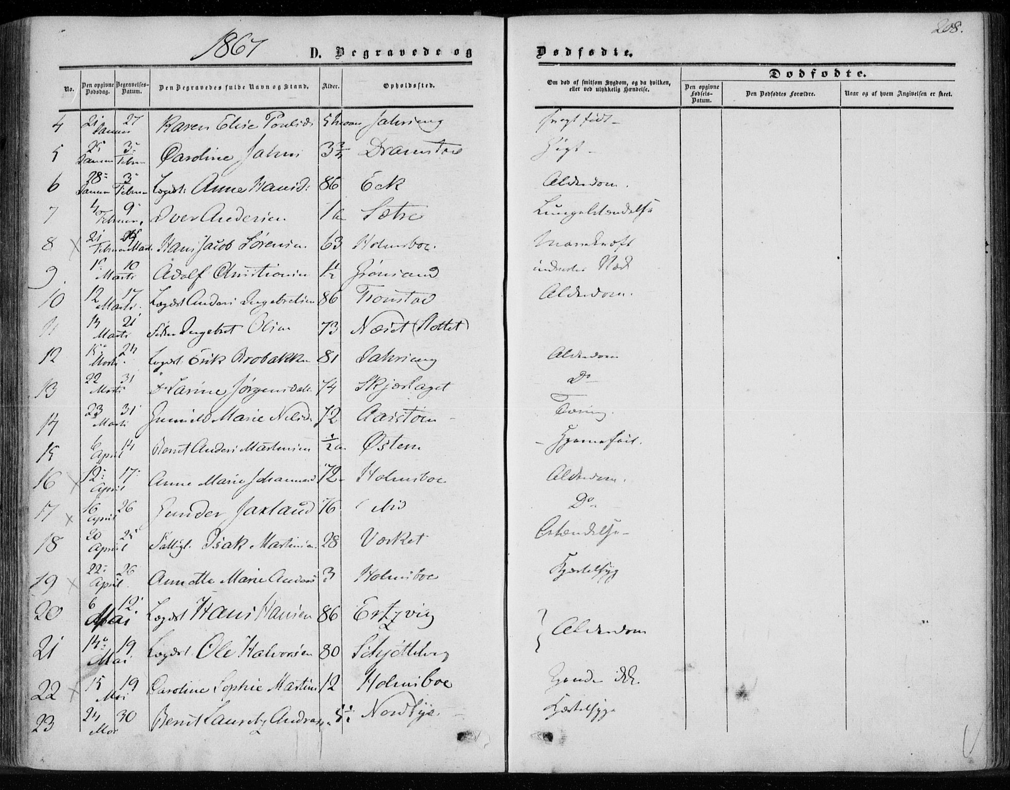 Hurum kirkebøker, AV/SAKO-A-229/F/Fa/L0012: Parish register (official) no. 12, 1861-1875, p. 208