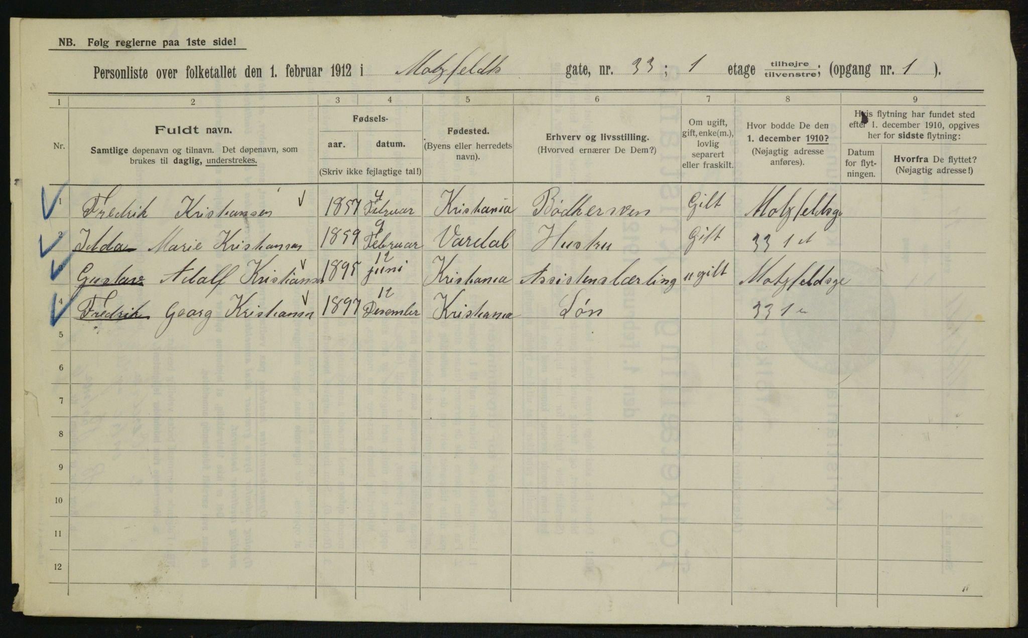 OBA, Municipal Census 1912 for Kristiania, 1912, p. 67123