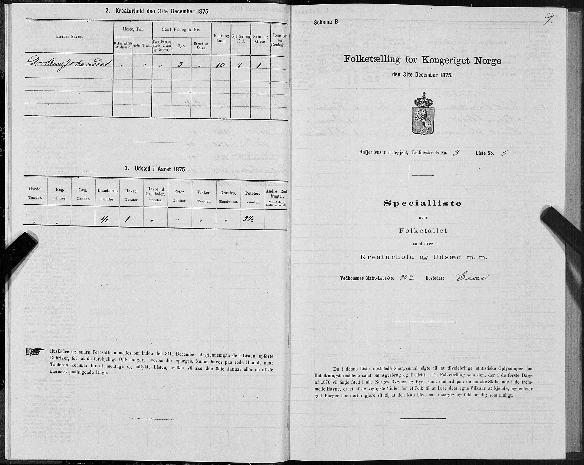 SAT, 1875 census for 1630P Aafjorden, 1875, p. 2009