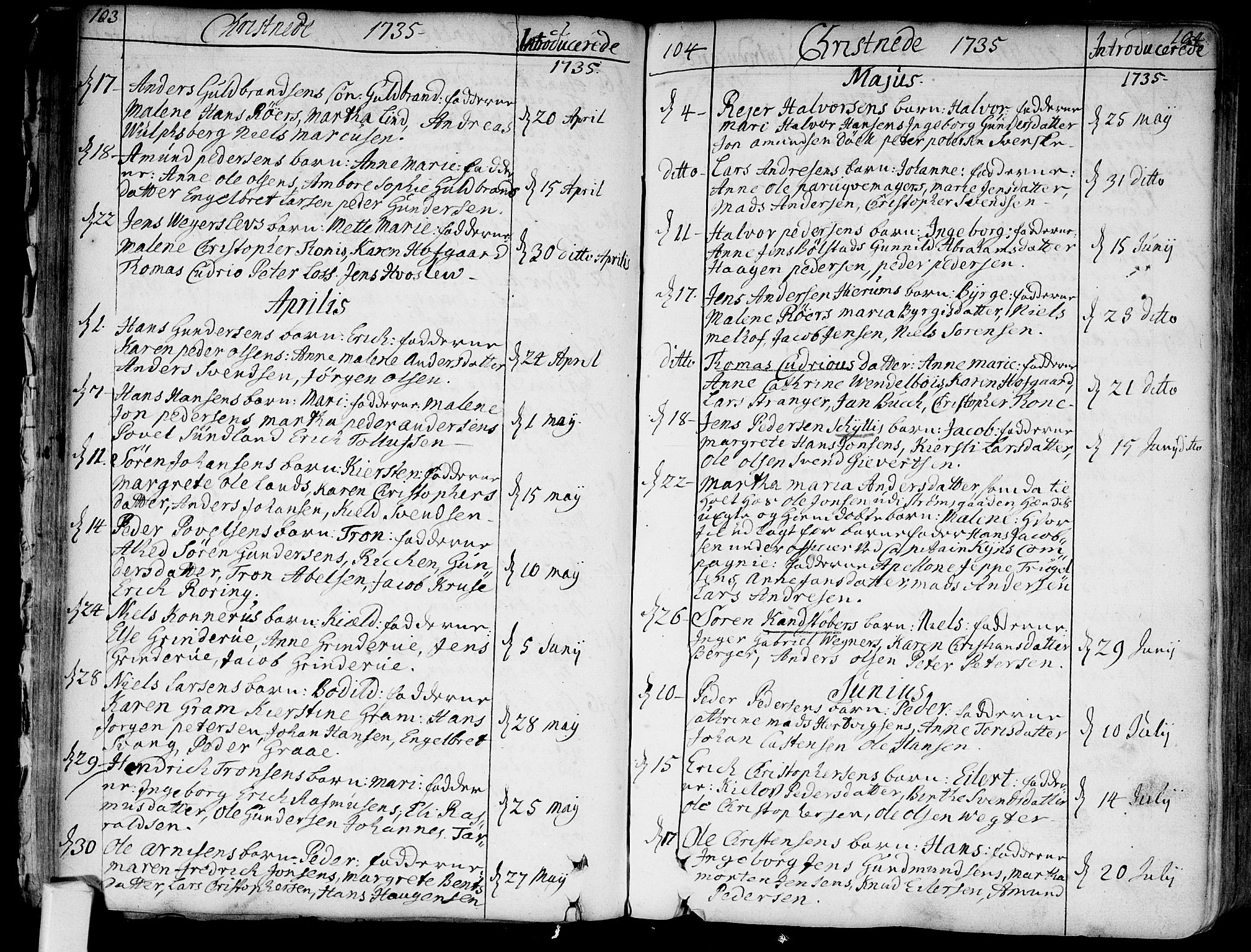 Bragernes kirkebøker, SAKO/A-6/F/Fa/L0004: Parish register (official) no. I 4, 1734-1759, p. 103-104
