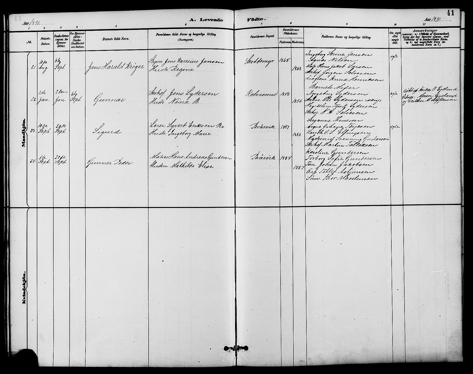 Dypvåg sokneprestkontor, SAK/1111-0007/F/Fb/Fbb/L0004: Parish register (copy) no. B 4, 1887-1905, p. 41
