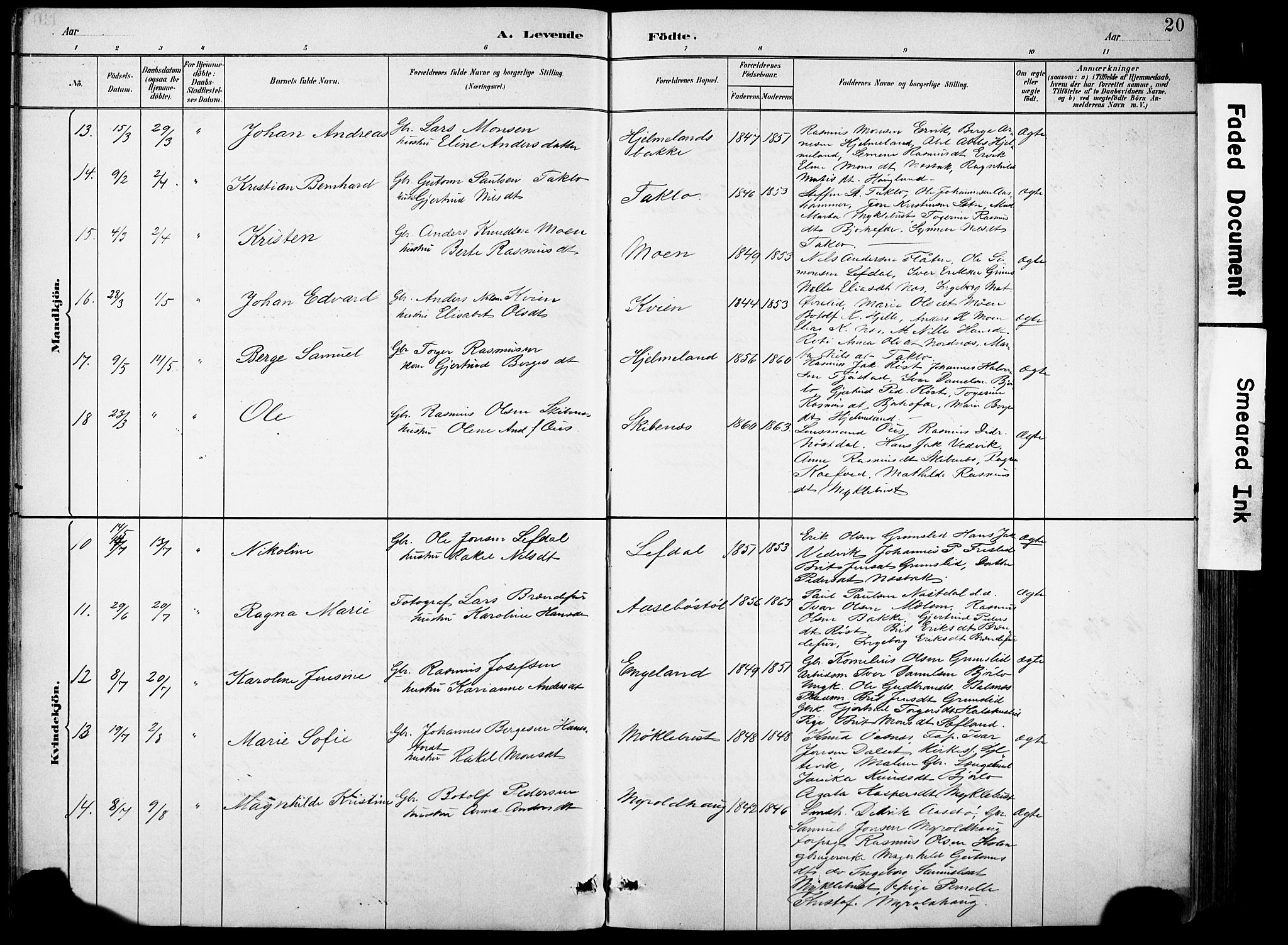 Eid sokneprestembete, AV/SAB-A-82301/H/Hab/Habb/L0002: Parish register (copy) no. B 2, 1882-1907, p. 20