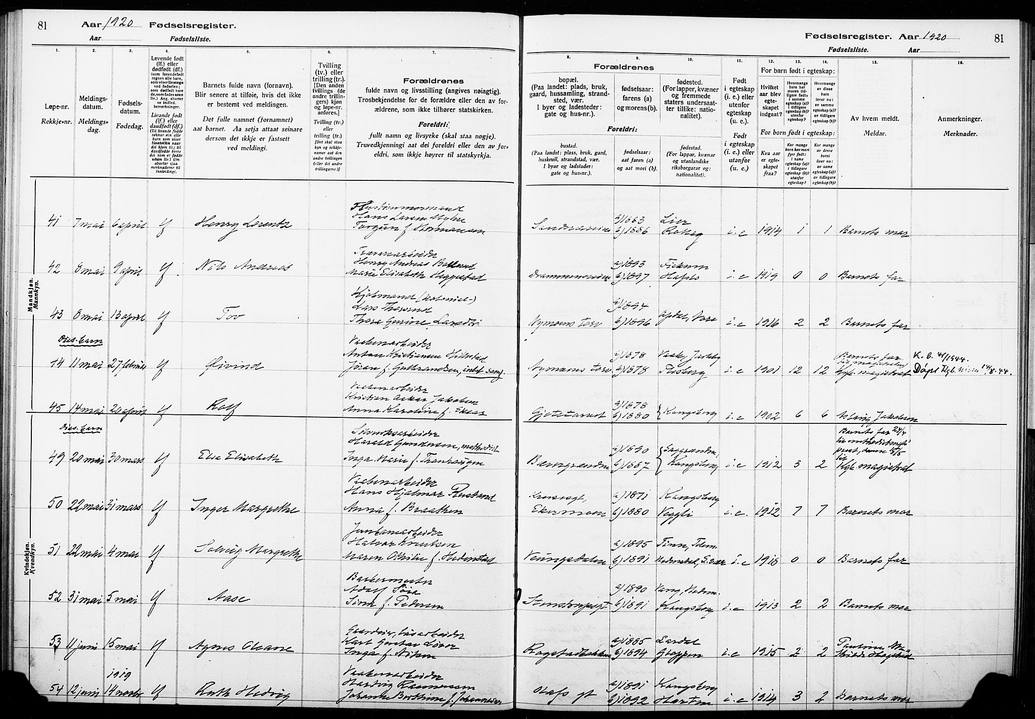 Kongsberg kirkebøker, AV/SAKO-A-22/J/Ja/L0001: Birth register no. I 1, 1916-1927, p. 81