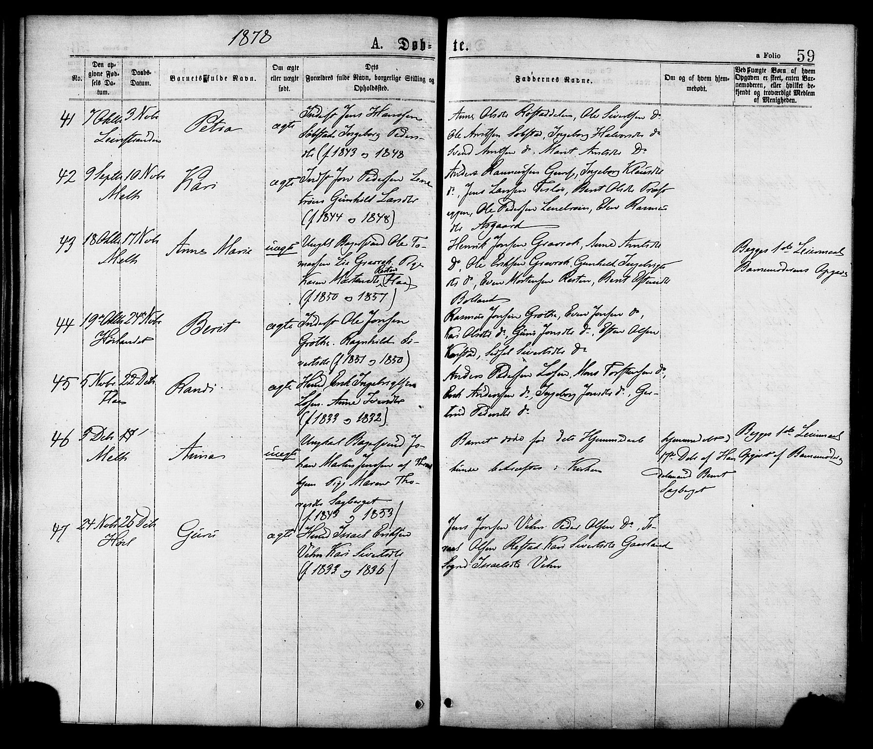 Ministerialprotokoller, klokkerbøker og fødselsregistre - Sør-Trøndelag, AV/SAT-A-1456/691/L1079: Parish register (official) no. 691A11, 1873-1886, p. 59