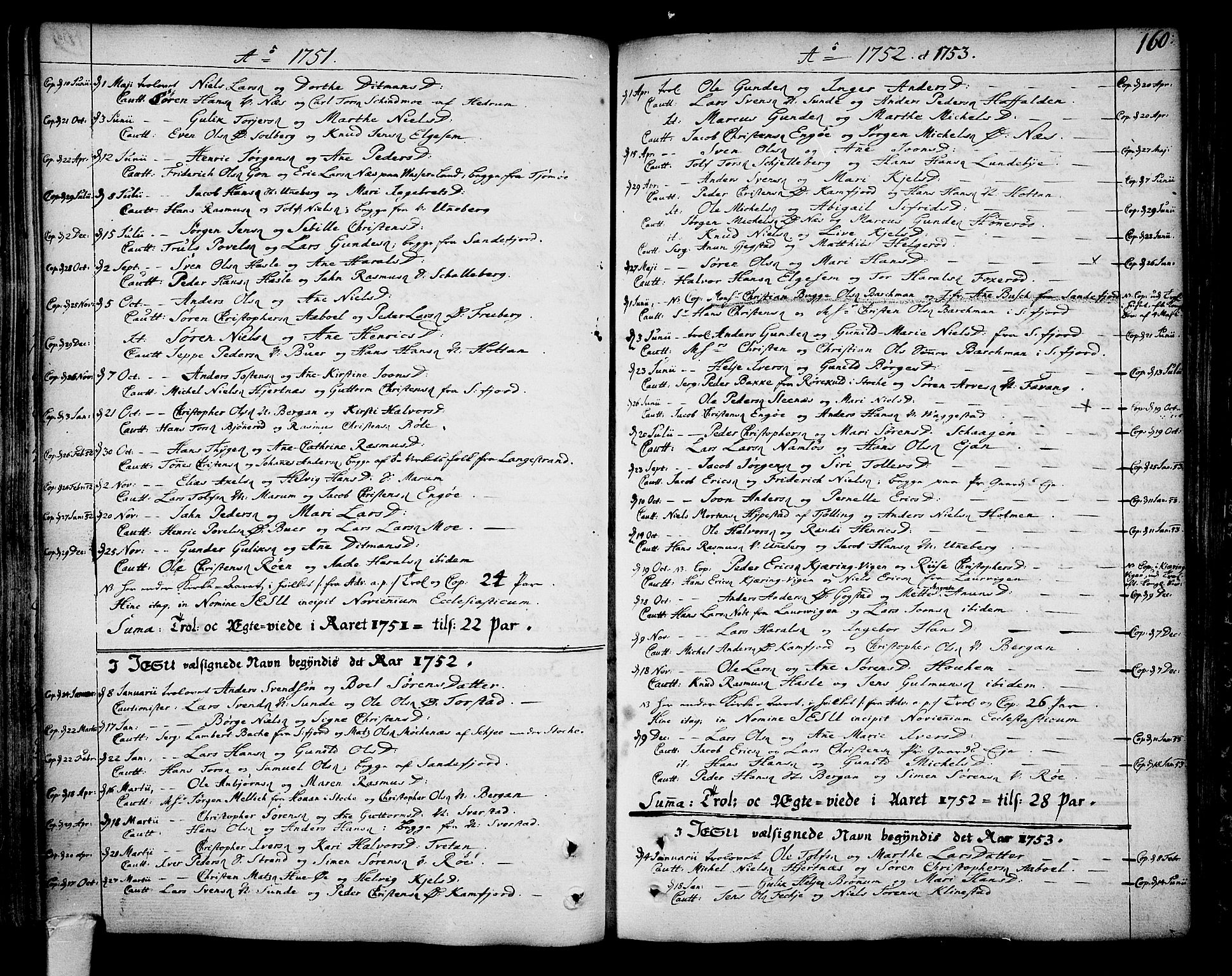 Sandar kirkebøker, SAKO/A-243/F/Fa/L0002: Parish register (official) no. 2, 1733-1788, p. 160