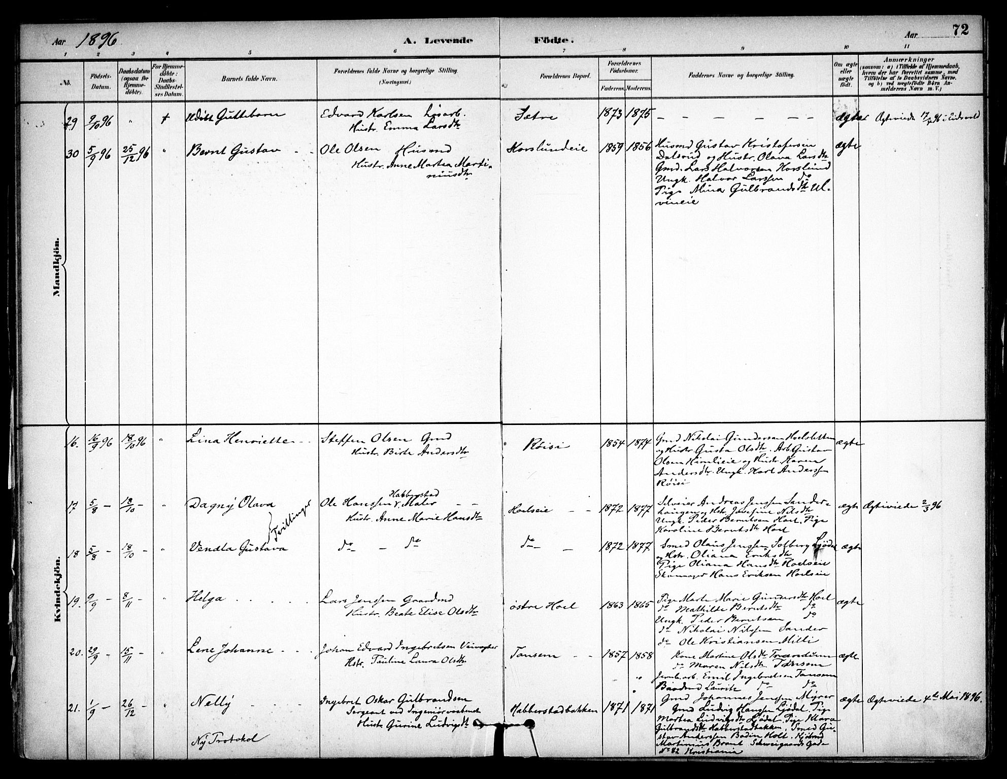 Eidsvoll prestekontor Kirkebøker, AV/SAO-A-10888/F/Fb/L0001: Parish register (official) no. II 1, 1882-1897, p. 72