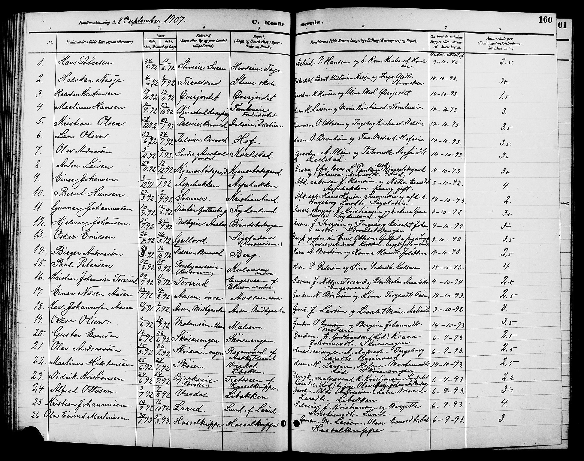 Biri prestekontor, SAH/PREST-096/H/Ha/Hab/L0004: Parish register (copy) no. 4, 1892-1909, p. 160