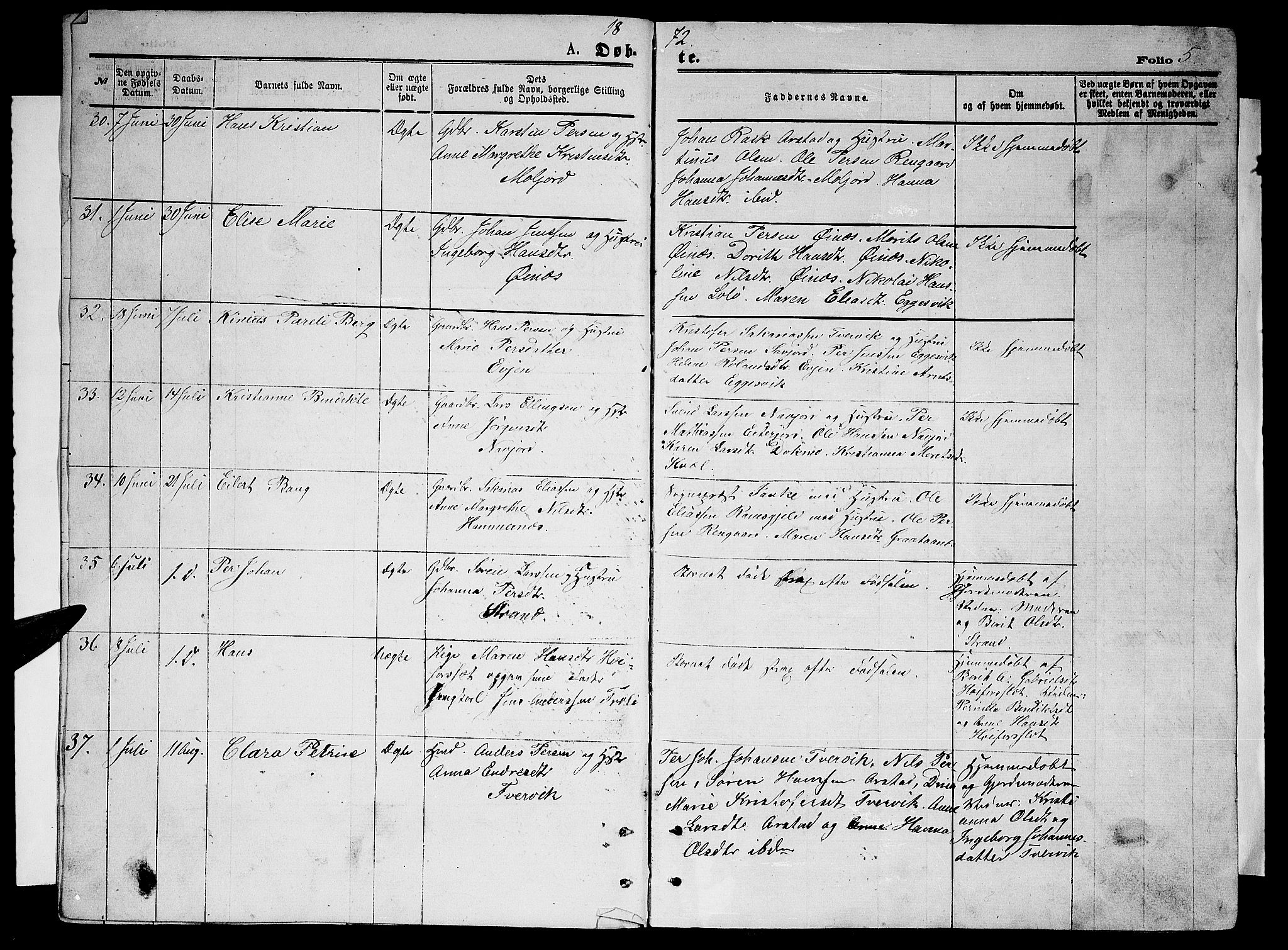 Ministerialprotokoller, klokkerbøker og fødselsregistre - Nordland, SAT/A-1459/846/L0653: Parish register (copy) no. 846C03, 1872-1887, p. 5