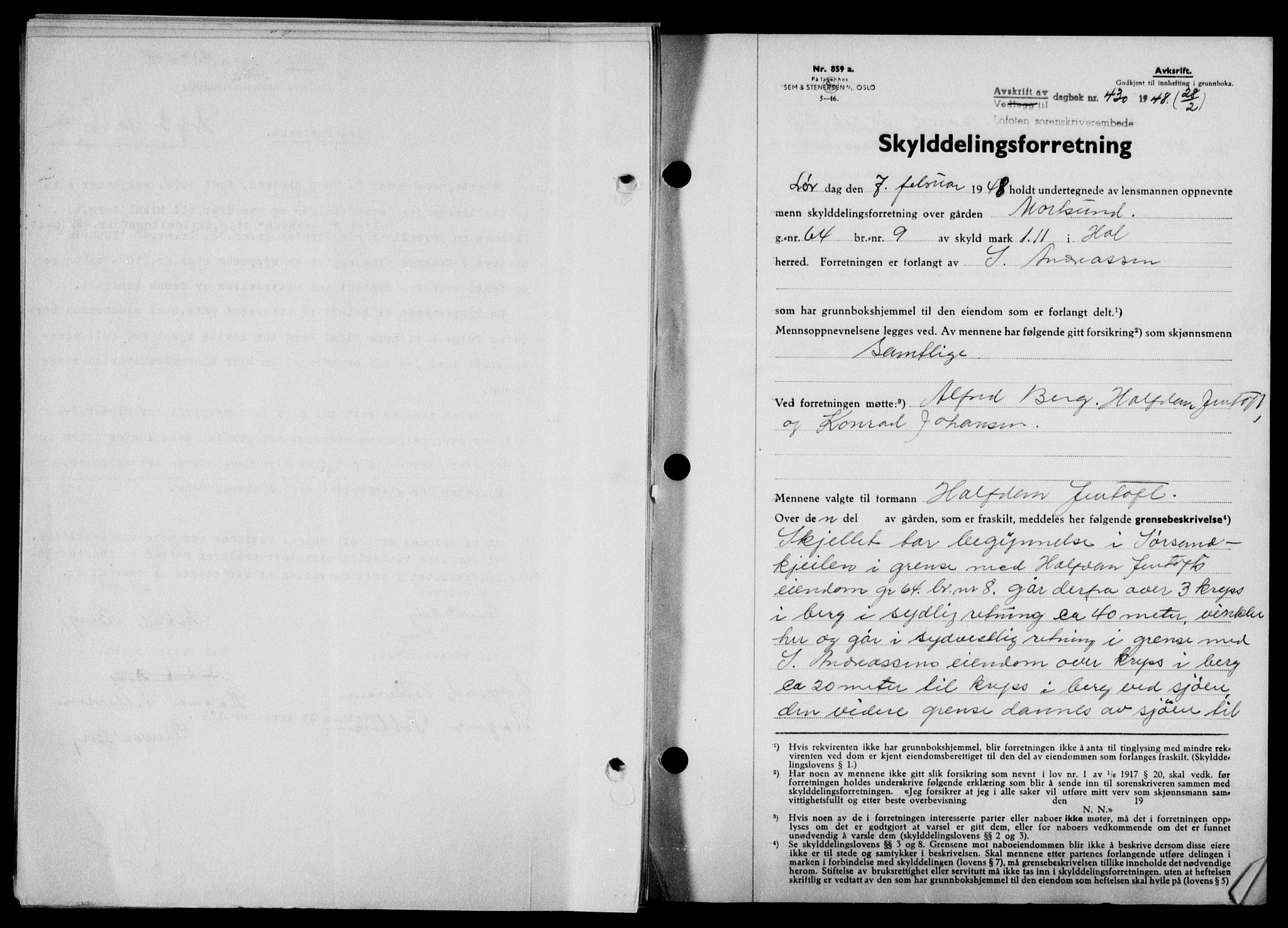 Lofoten sorenskriveri, SAT/A-0017/1/2/2C/L0017a: Mortgage book no. 17a, 1947-1948, Diary no: : 430/1948