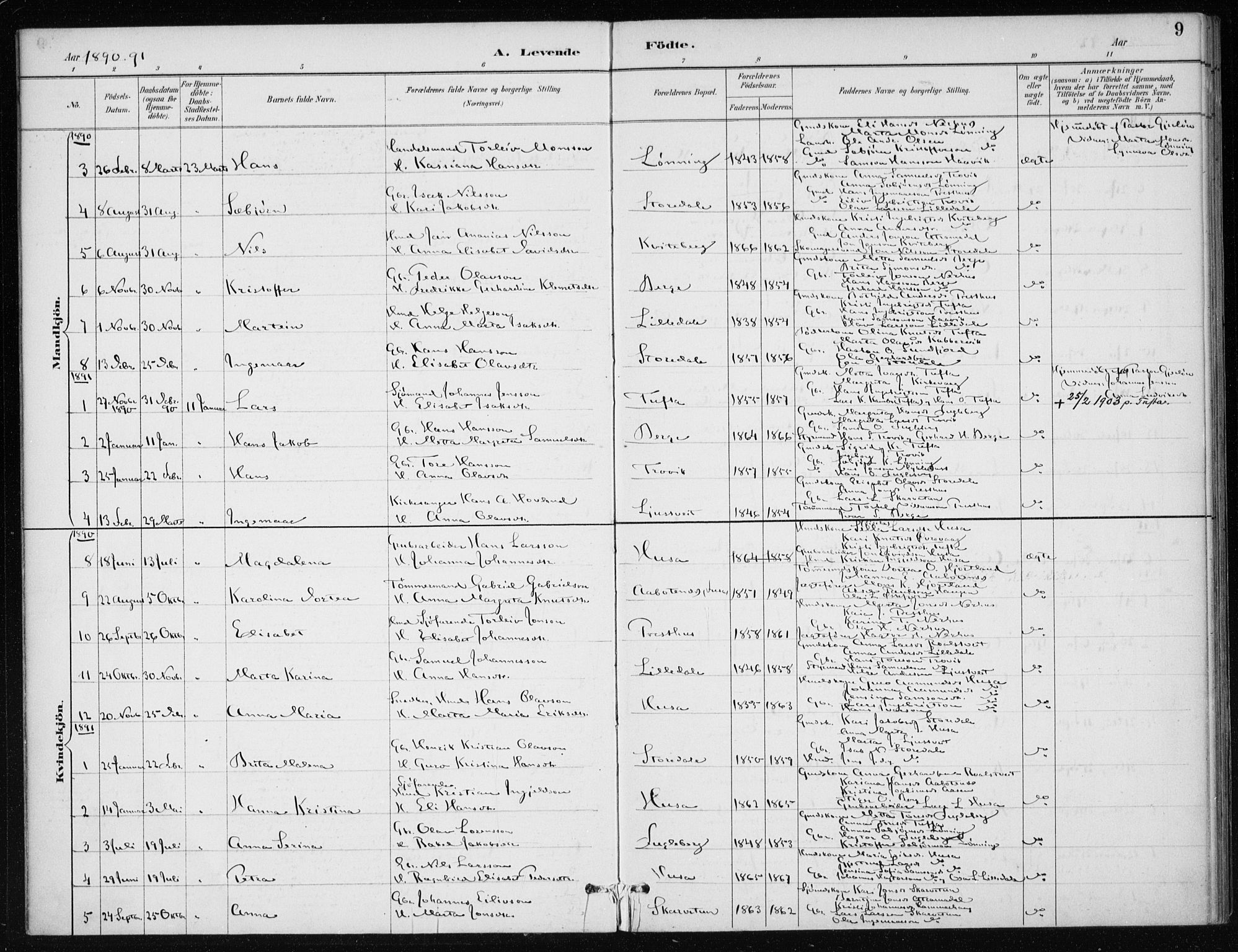 Kvinnherad sokneprestembete, SAB/A-76401/H/Haa: Parish register (official) no. E 1, 1887-1912, p. 9