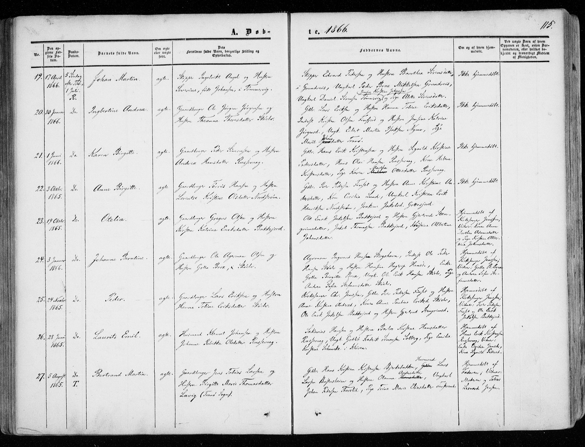 Tranøy sokneprestkontor, SATØ/S-1313/I/Ia/Iaa/L0007kirke: Parish register (official) no. 7, 1856-1866, p. 115