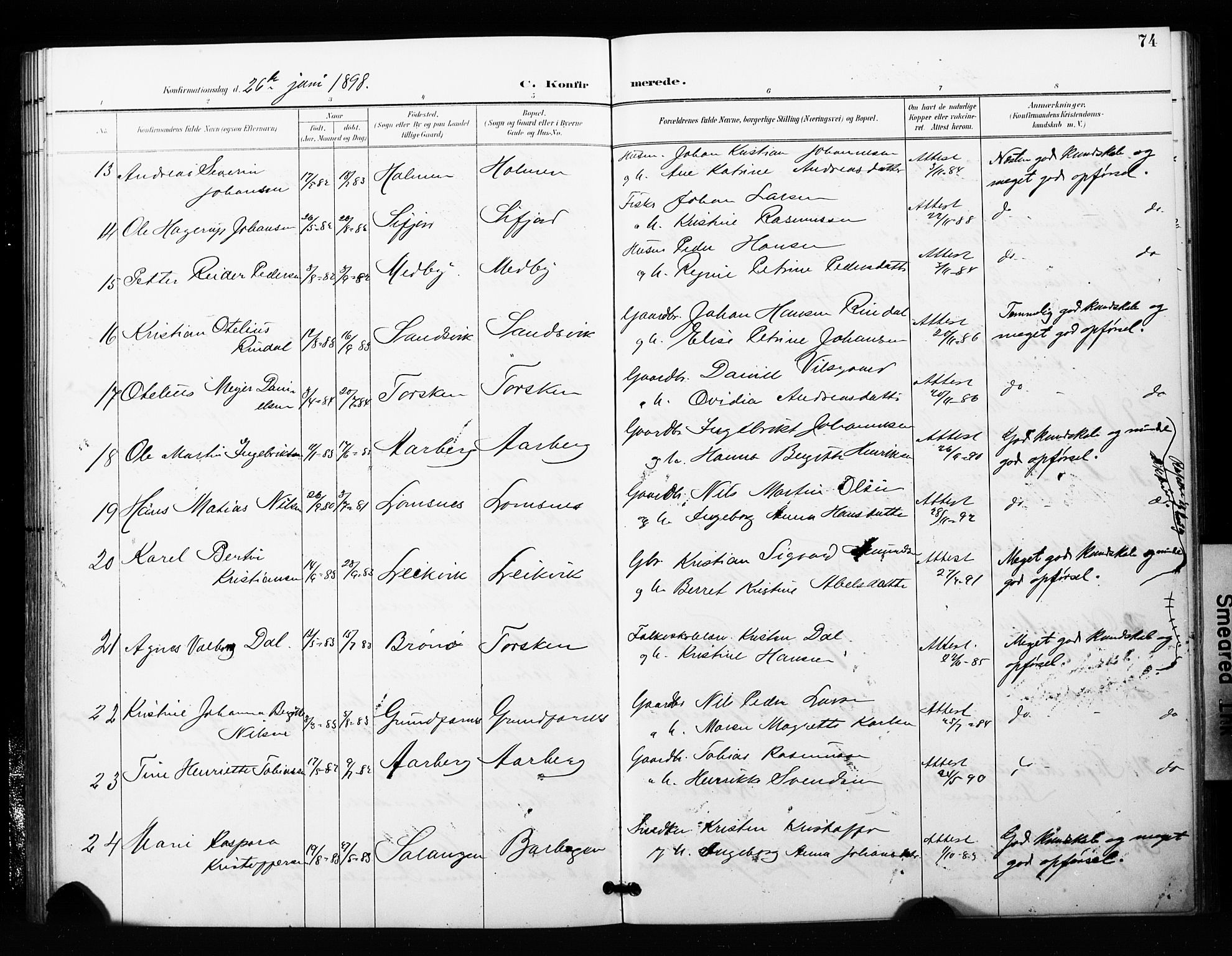Berg sokneprestkontor, SATØ/S-1318/G/Ga/Gaa/L0006kirke: Parish register (official) no. 6, 1894-1904, p. 74