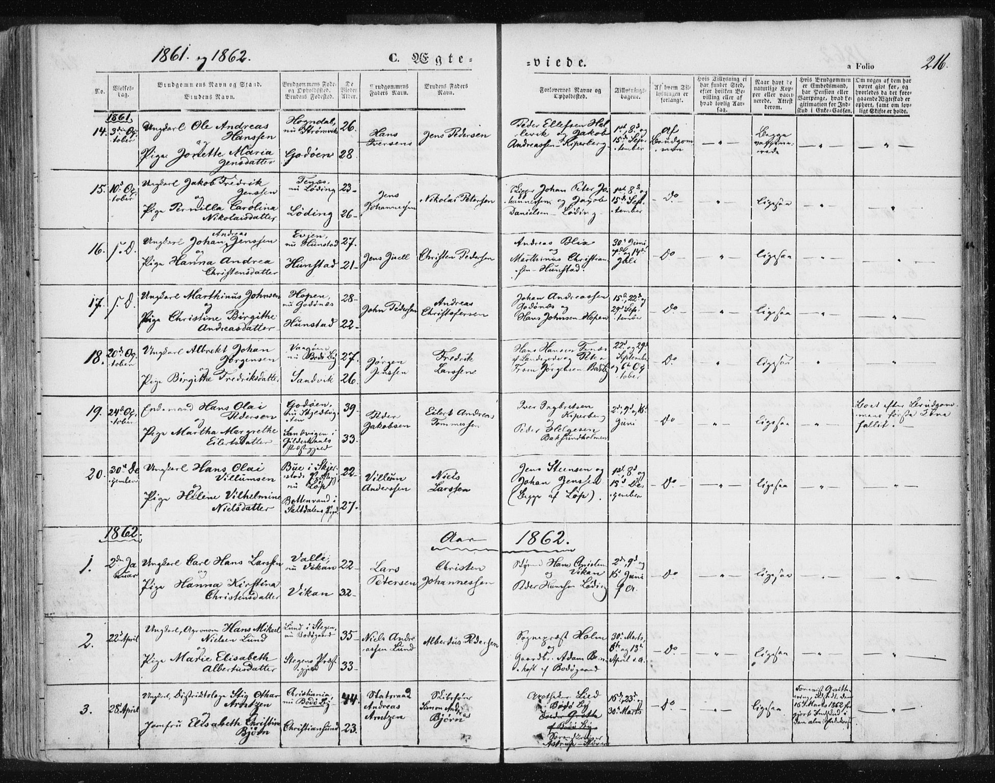 Ministerialprotokoller, klokkerbøker og fødselsregistre - Nordland, SAT/A-1459/801/L0007: Parish register (official) no. 801A07, 1845-1863, p. 216