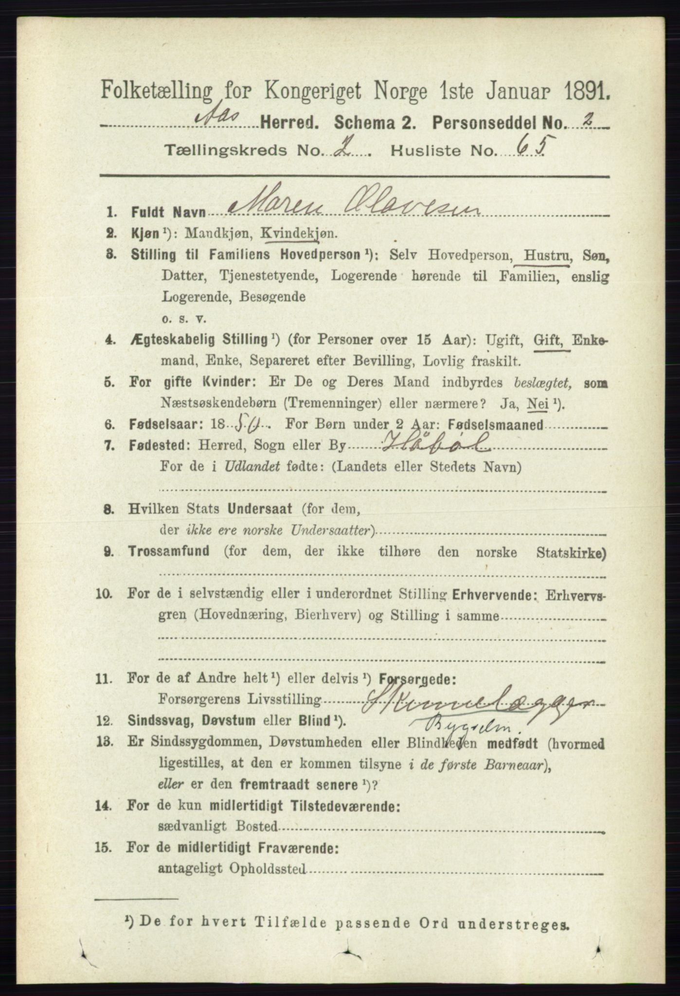 RA, 1891 census for 0214 Ås, 1891, p. 1990