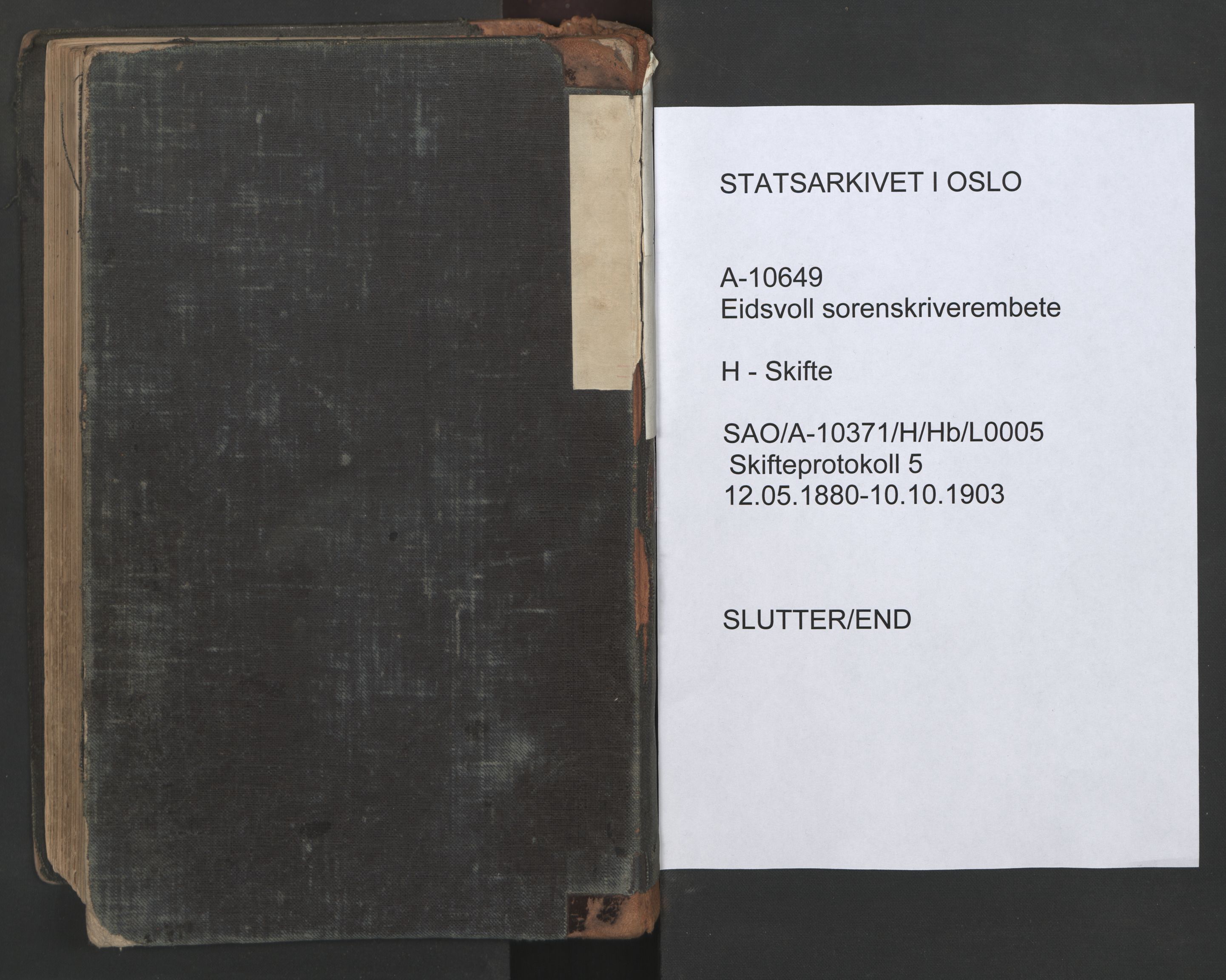 Eidsvoll tingrett, AV/SAO-A-10371/H/Hb/L0005: Skifteprotokoll, 1880-1903