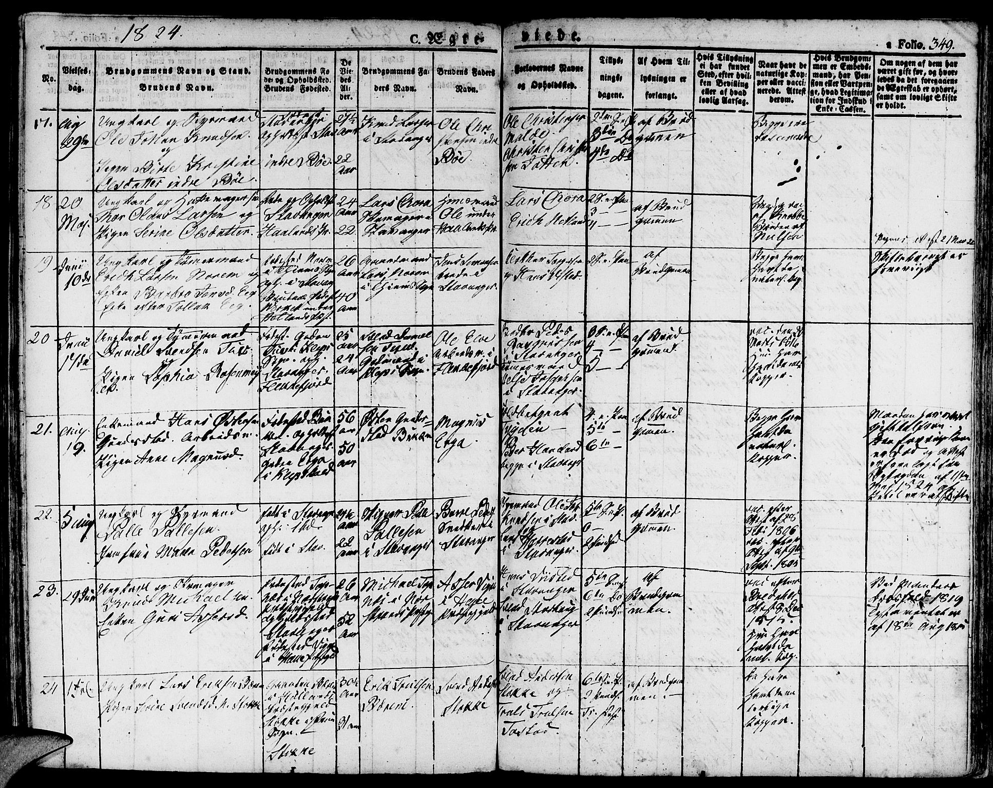 Domkirken sokneprestkontor, AV/SAST-A-101812/001/30/30BA/L0009: Parish register (official) no. A 9, 1821-1832, p. 349