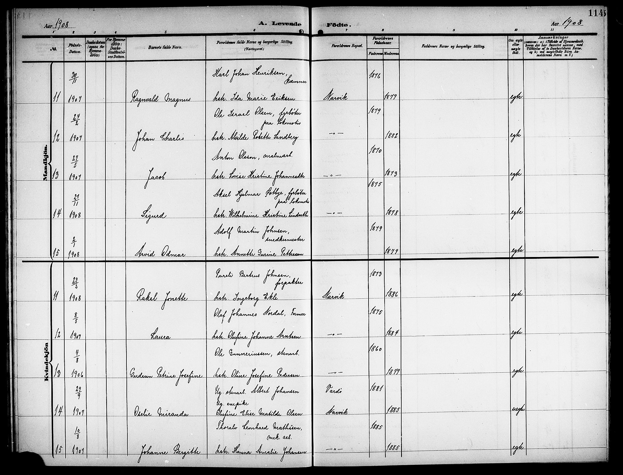 Ministerialprotokoller, klokkerbøker og fødselsregistre - Nordland, AV/SAT-A-1459/871/L1012: Parish register (copy) no. 871C01, 1902-1909, p. 114