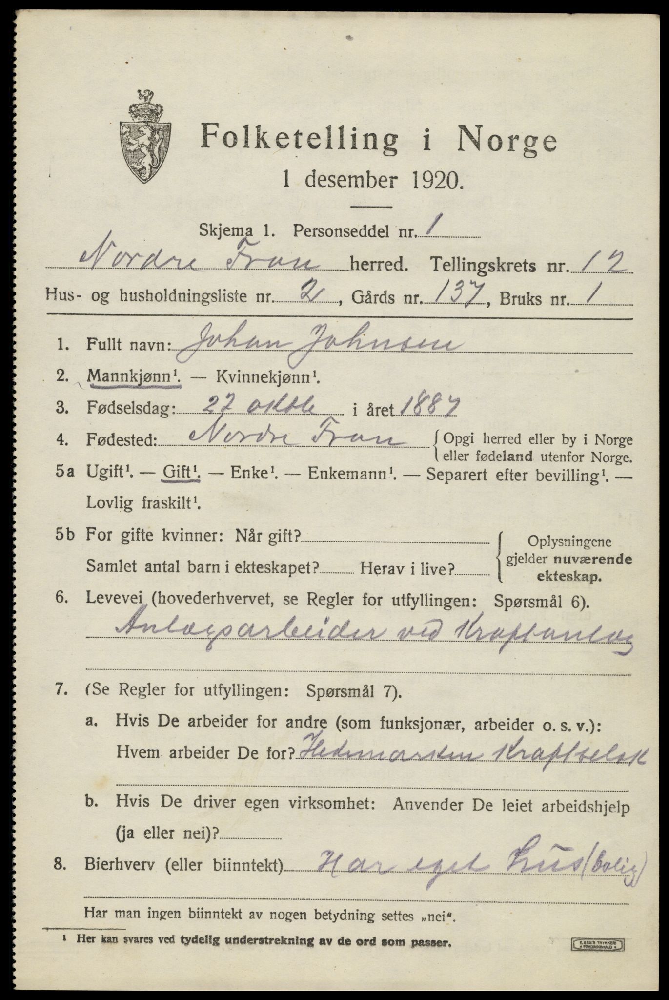 SAH, 1920 census for Nord-Fron, 1920, p. 9862