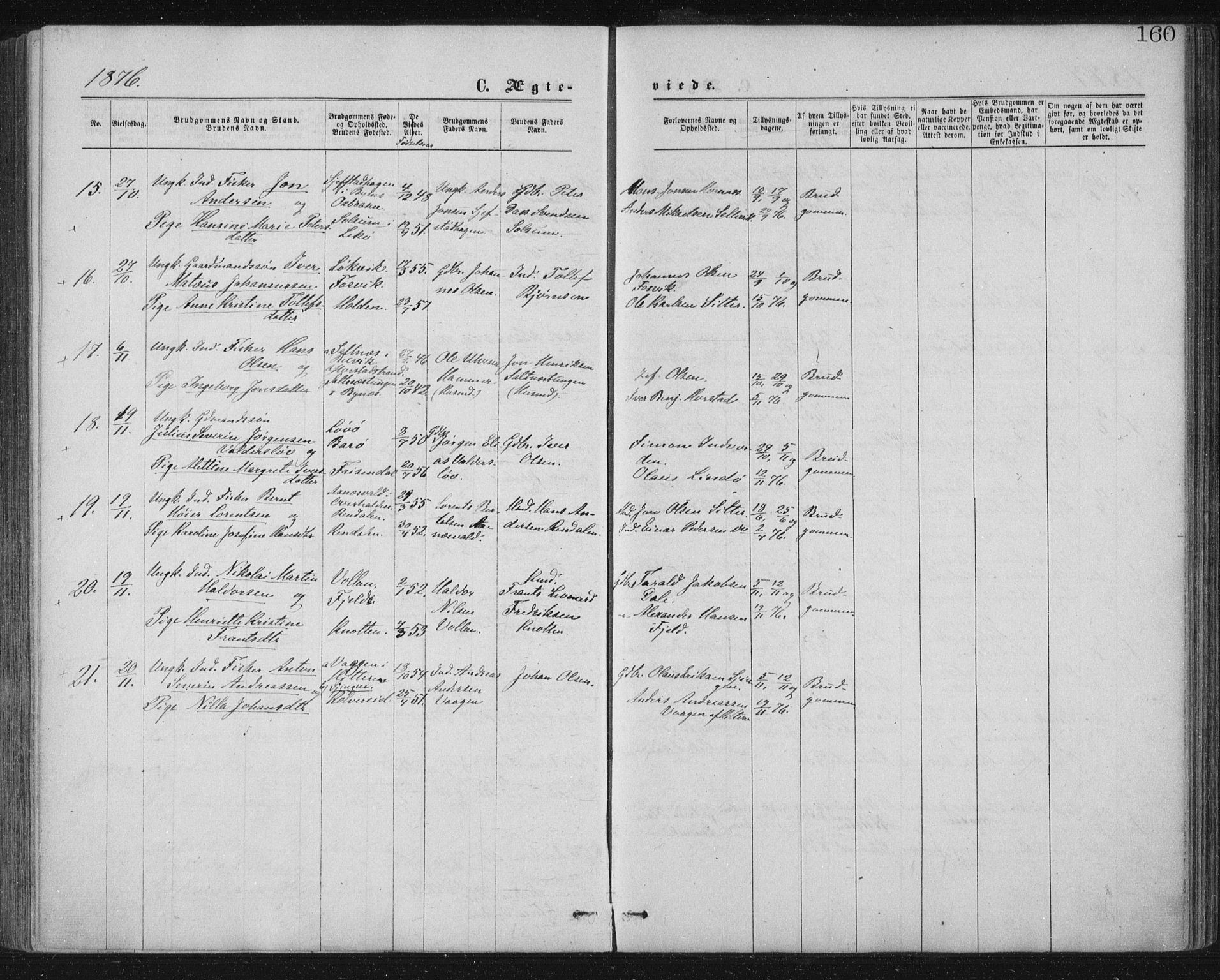 Ministerialprotokoller, klokkerbøker og fødselsregistre - Nord-Trøndelag, SAT/A-1458/771/L0596: Parish register (official) no. 771A03, 1870-1884, p. 160