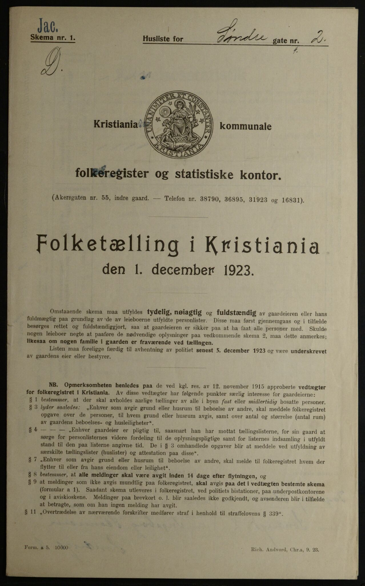 OBA, Municipal Census 1923 for Kristiania, 1923, p. 117734