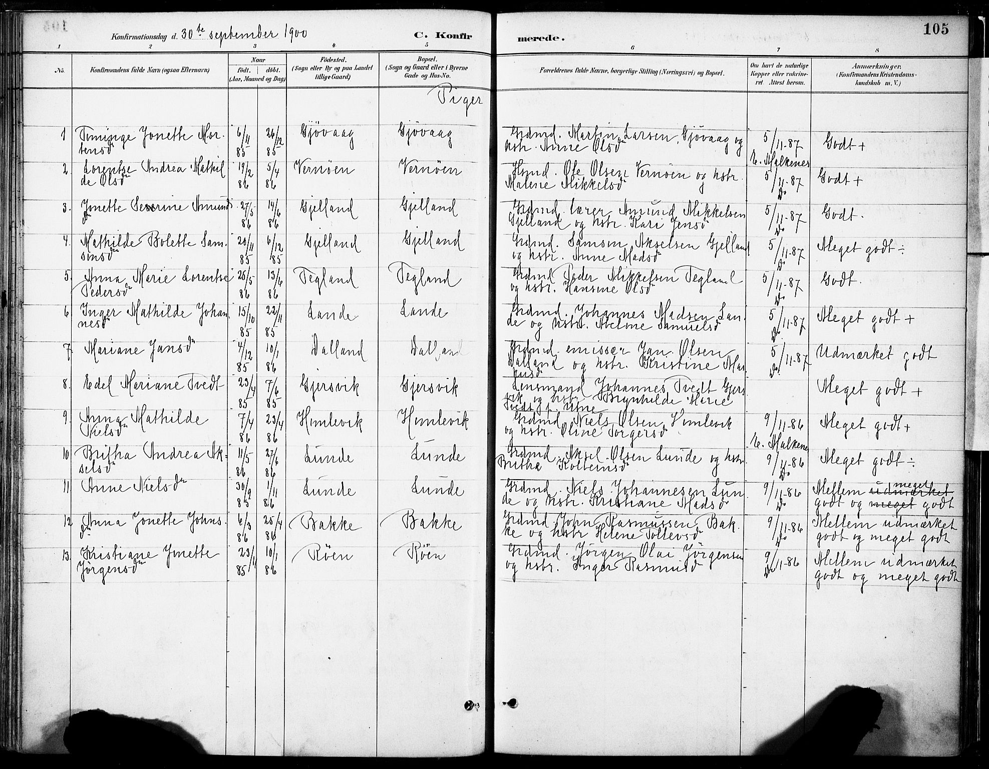 Tysnes sokneprestembete, SAB/A-78601/H/Haa: Parish register (official) no. B 1, 1887-1906, p. 105