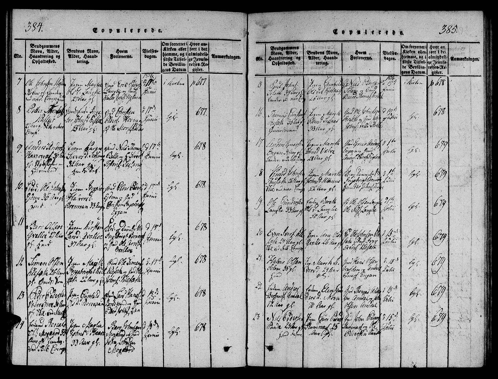 Ministerialprotokoller, klokkerbøker og fødselsregistre - Sør-Trøndelag, SAT/A-1456/695/L1141: Parish register (official) no. 695A04 /1, 1816-1824, p. 384-385