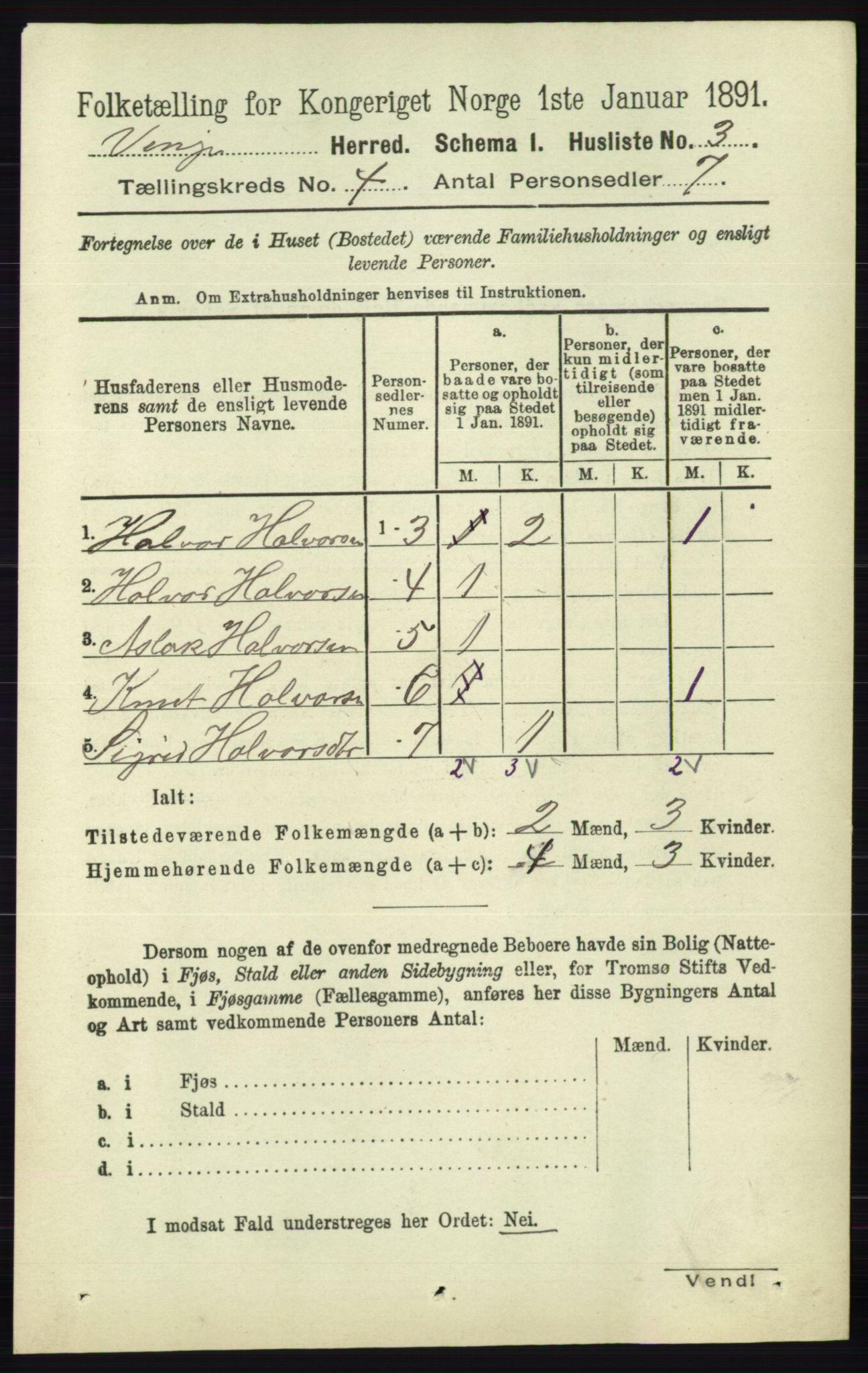 RA, 1891 census for 0834 Vinje, 1891, p. 908