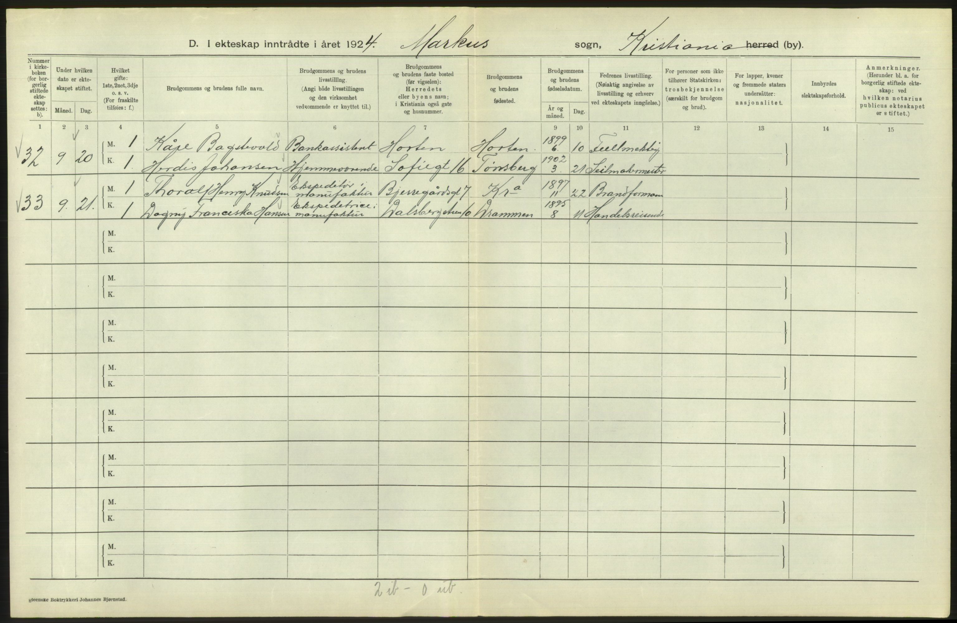 Statistisk sentralbyrå, Sosiodemografiske emner, Befolkning, AV/RA-S-2228/D/Df/Dfc/Dfcd/L0007: Kristiania: Gifte, 1924, p. 788