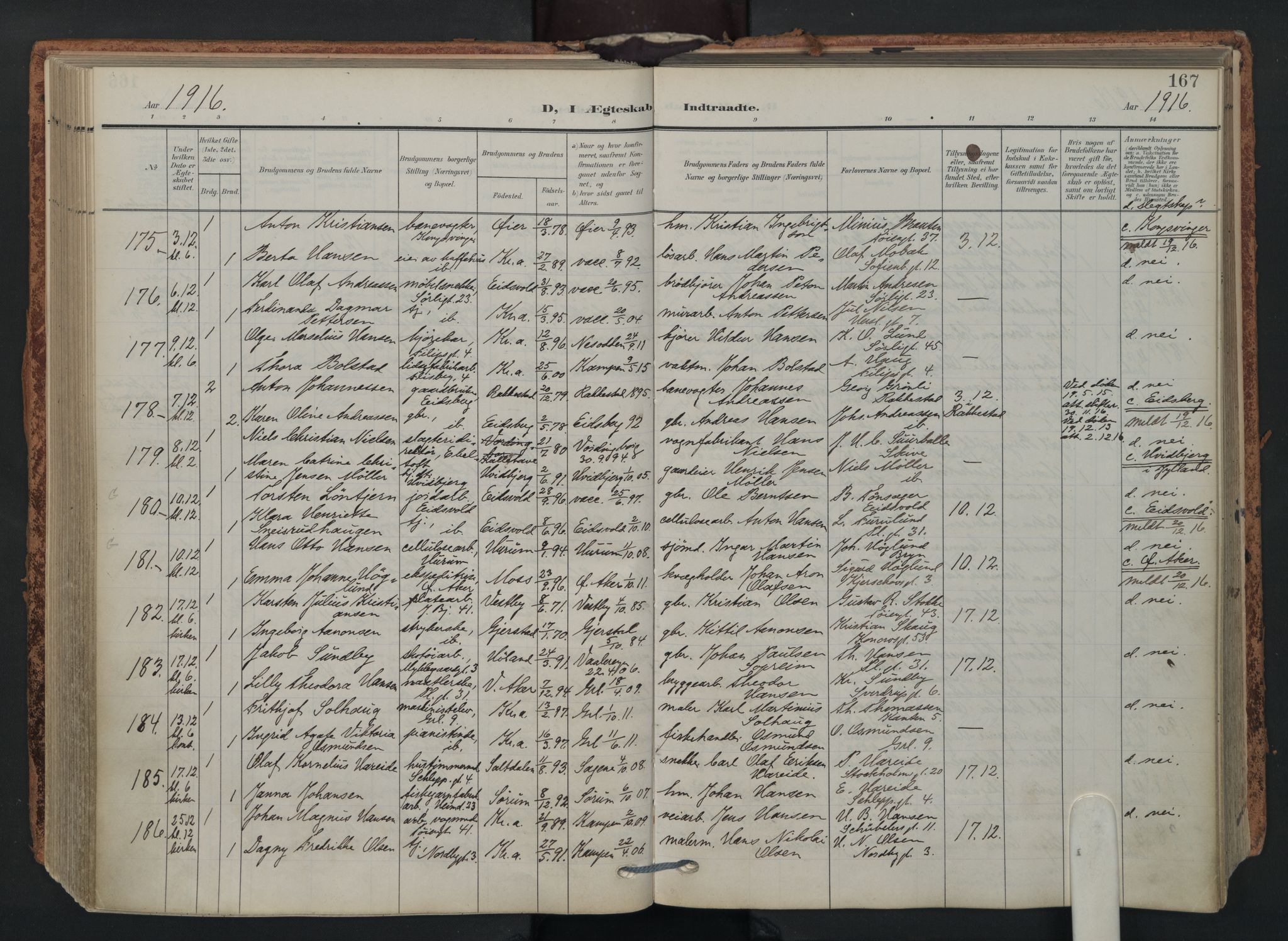 Grønland prestekontor Kirkebøker, AV/SAO-A-10848/F/Fa/L0017: Parish register (official) no. 17, 1906-1934, p. 167