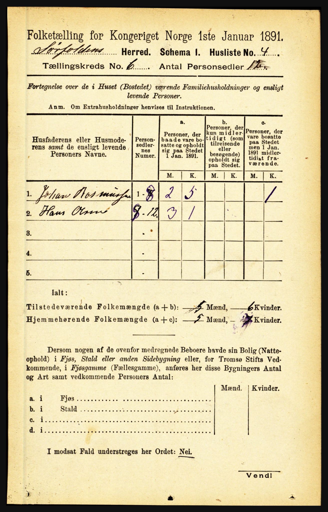 RA, 1891 census for 1845 Sørfold, 1891, p. 1776