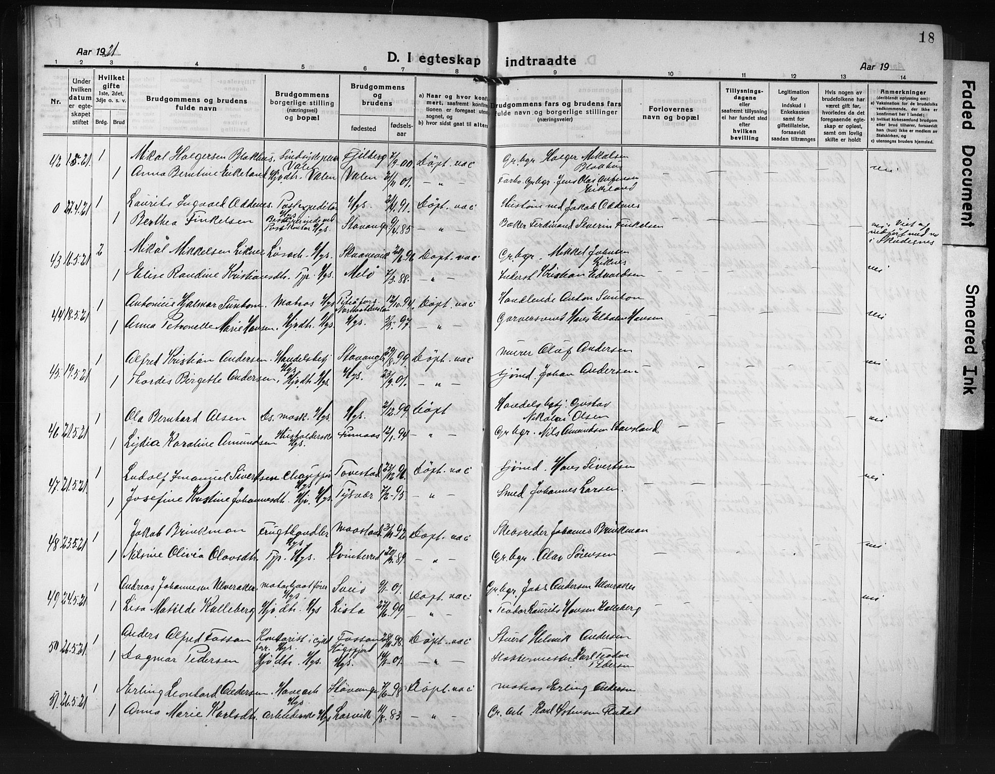 Haugesund sokneprestkontor, AV/SAST-A -101863/H/Ha/Hab/L0010: Parish register (copy) no. B 10, 1920-1931, p. 18