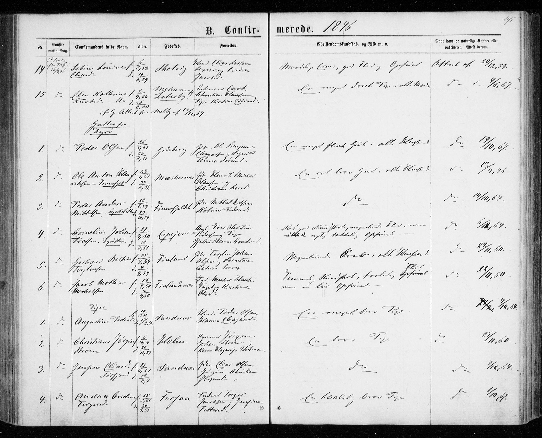 Tranøy sokneprestkontor, AV/SATØ-S-1313/I/Ia/Iaa/L0008kirke: Parish register (official) no. 8, 1867-1877, p. 195