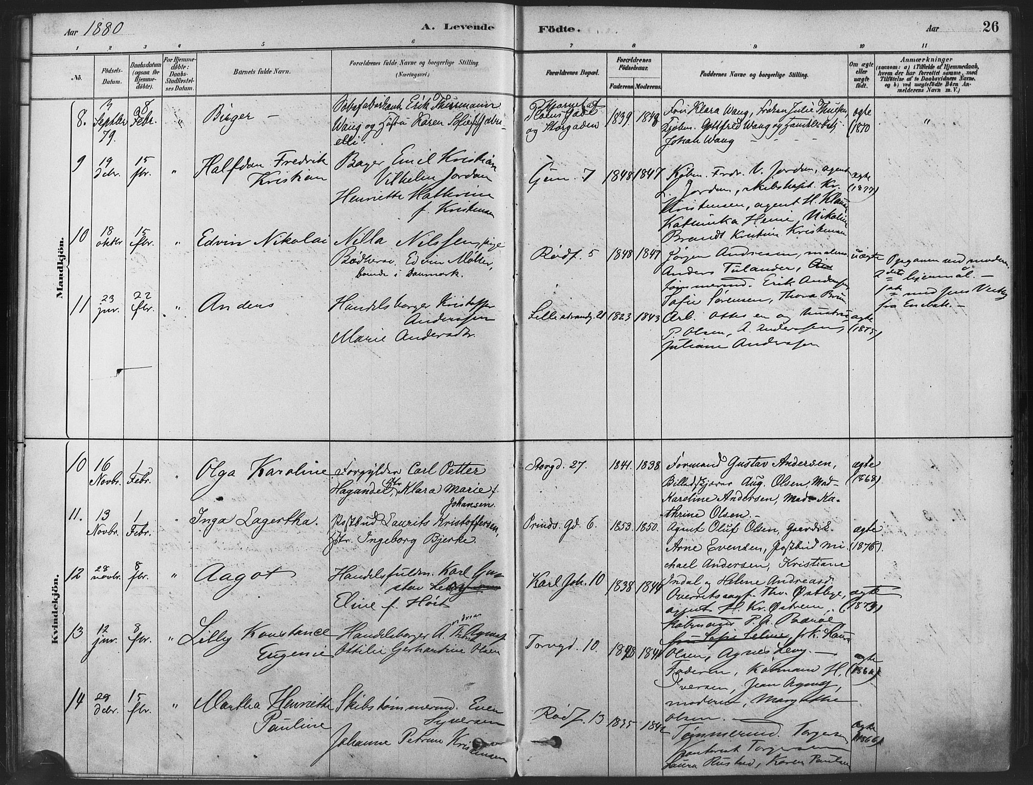 Oslo domkirke Kirkebøker, AV/SAO-A-10752/F/Fa/L0029: Parish register (official) no. 29, 1879-1892, p. 26