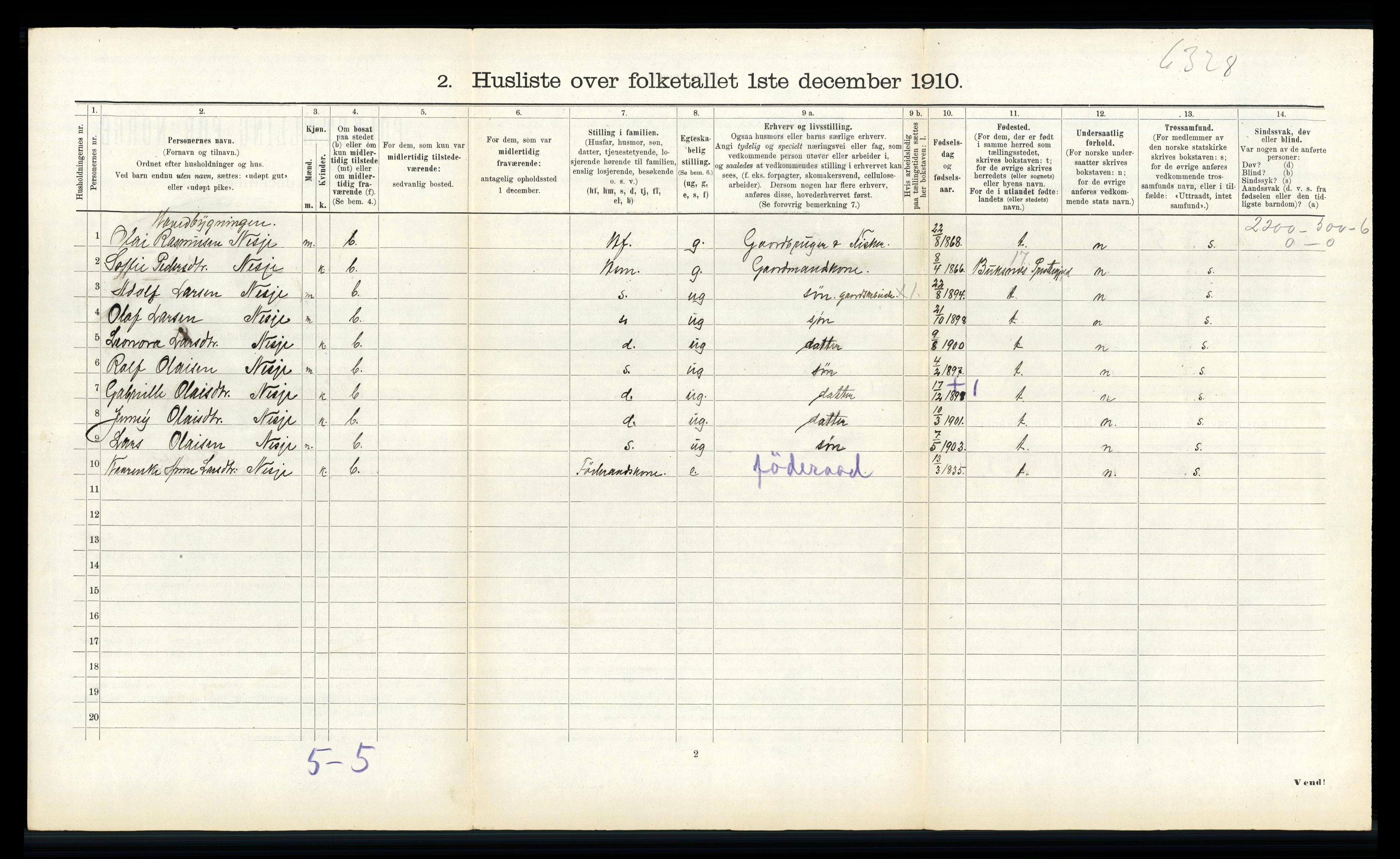 RA, 1910 census for Bremanger, 1910, p. 228