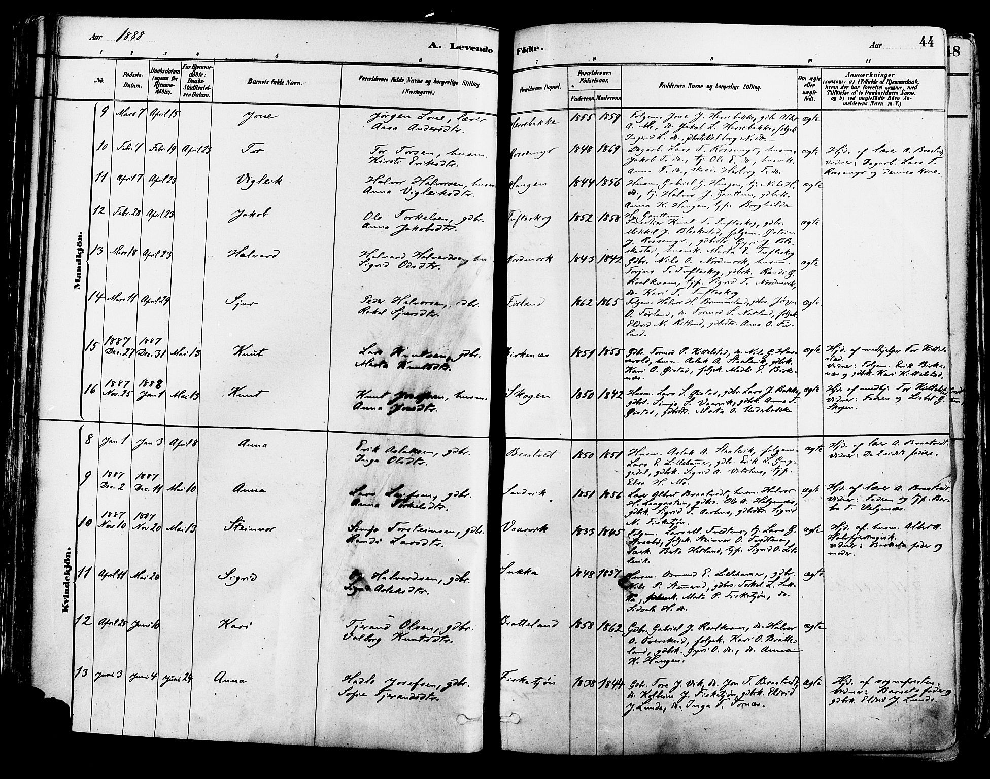 Suldal sokneprestkontor, AV/SAST-A-101845/01/IV/L0011: Parish register (official) no. A 11, 1878-1900, p. 44